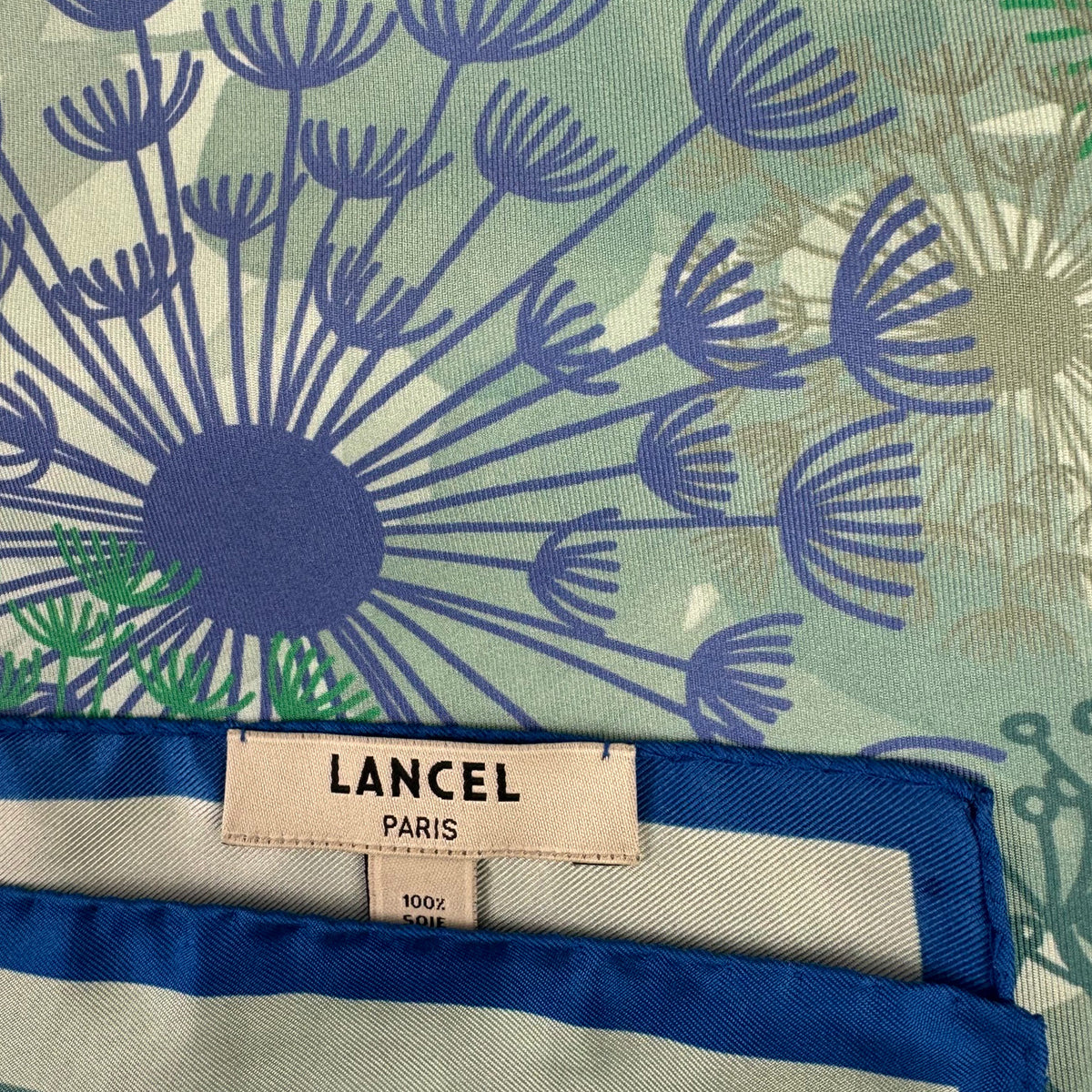 Lancel Paris Scarf Seagrass Blue Fireworks - Silk Square Foulard