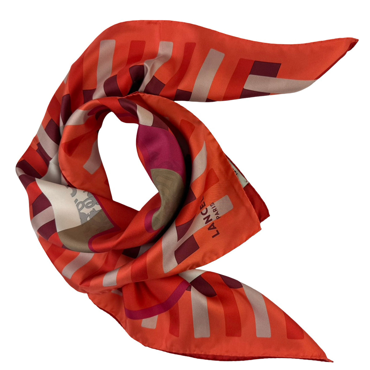 Lancel Paris Scarf Red Logo - Twill Silk Square Foulard