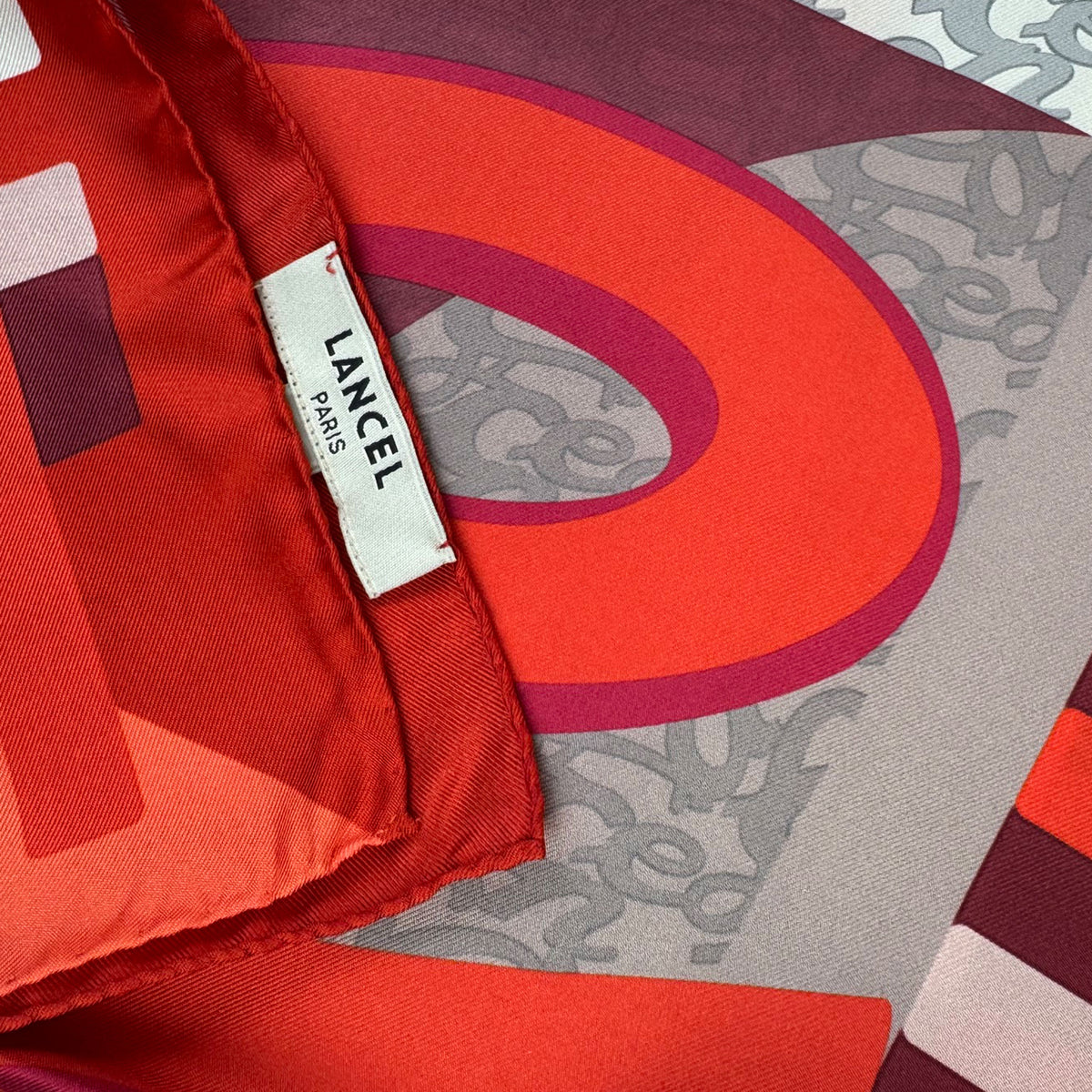 Lancel Paris Scarf Red Logo - Twill Silk Square Foulard