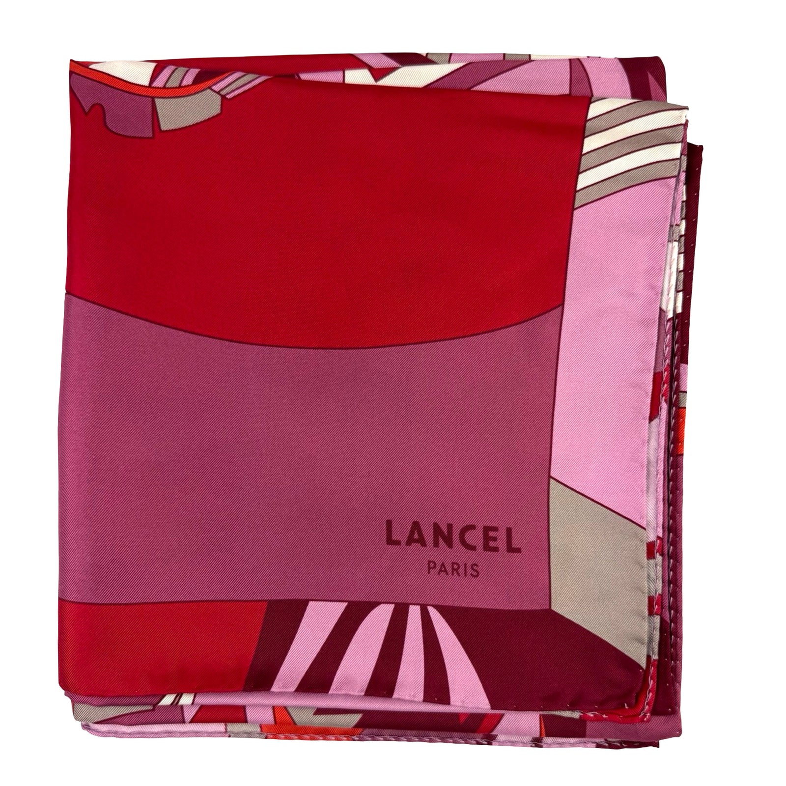 Lancel Paris Scarf Red Pink - Twill Silk Square Foulard
