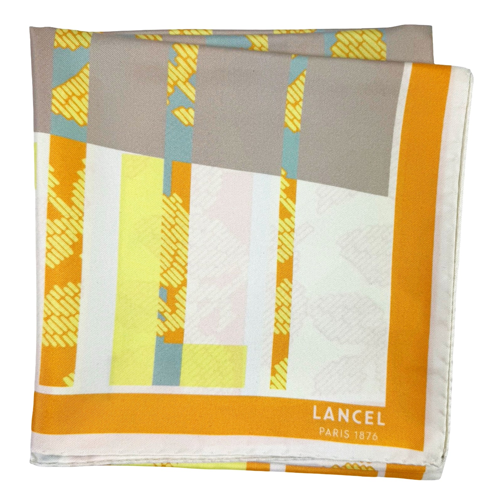 Lancel Paris Scarf Yellow Design - Twill Silk Square Foulard