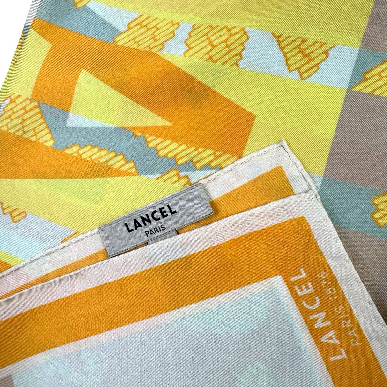 Lancel Paris Scarf Yellow Design - Twill Silk Square Foulard