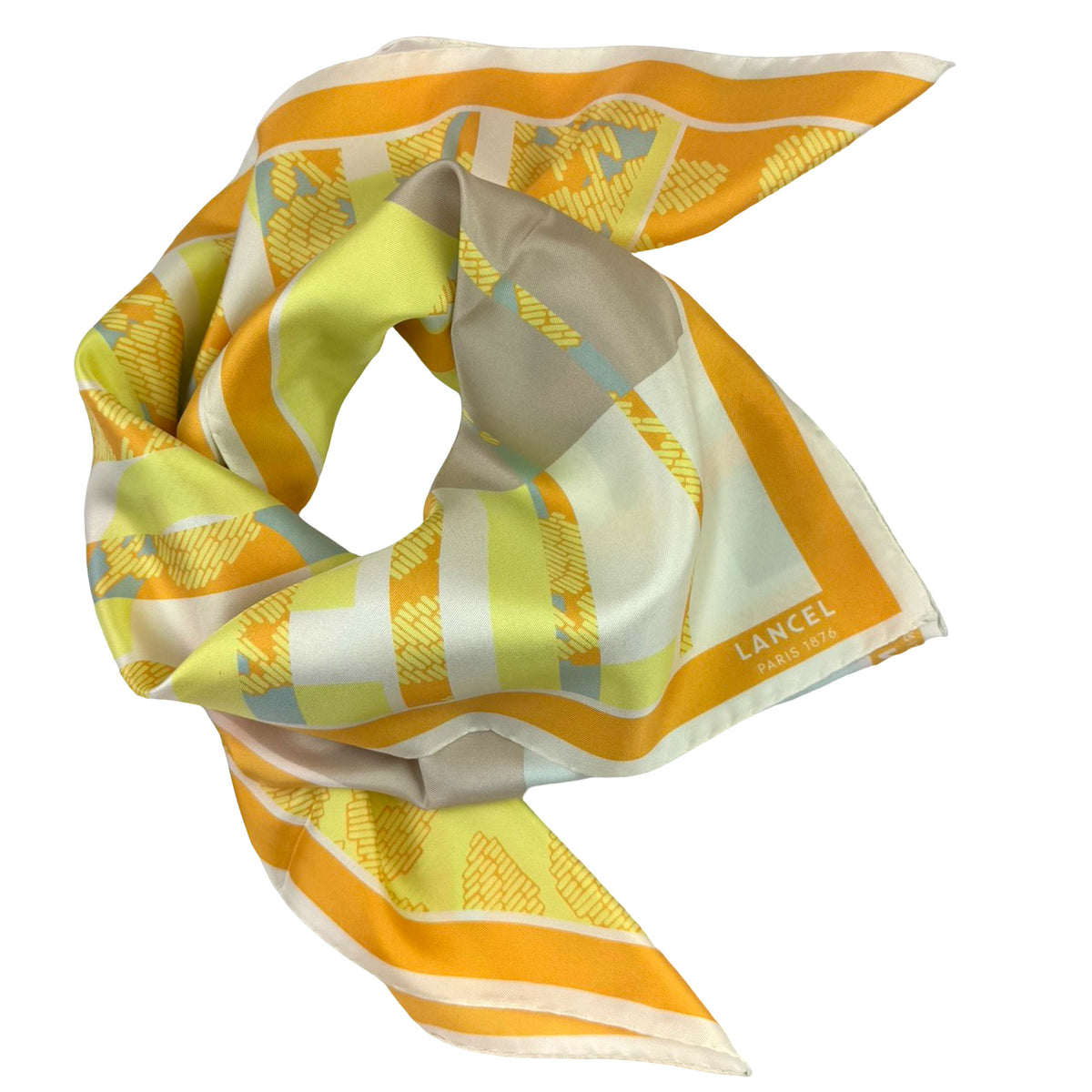 Lancel Paris Scarf Yellow Design - Twill Silk Square Foulard