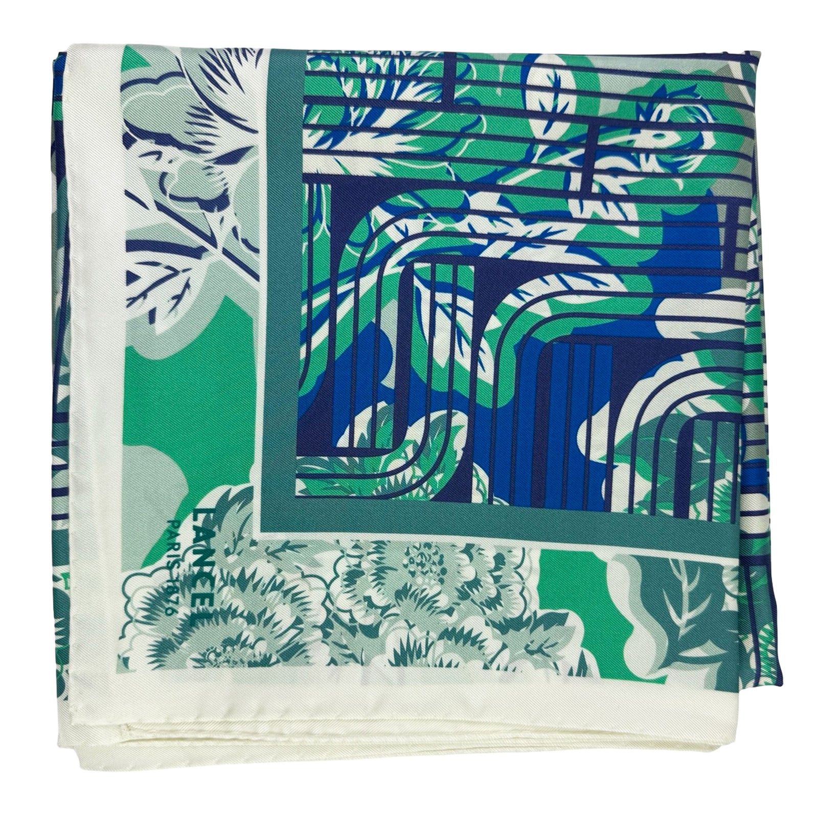 Lancel Paris Scarf Blue Green Design - Twill Silk Square Foulard