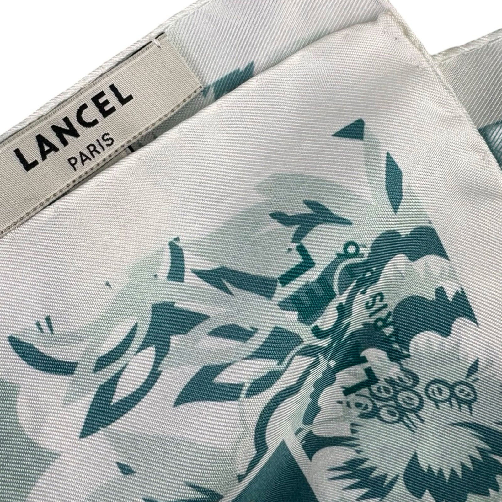 Lancel Paris Scarf Blue Green Design - Twill Silk Square Foulard