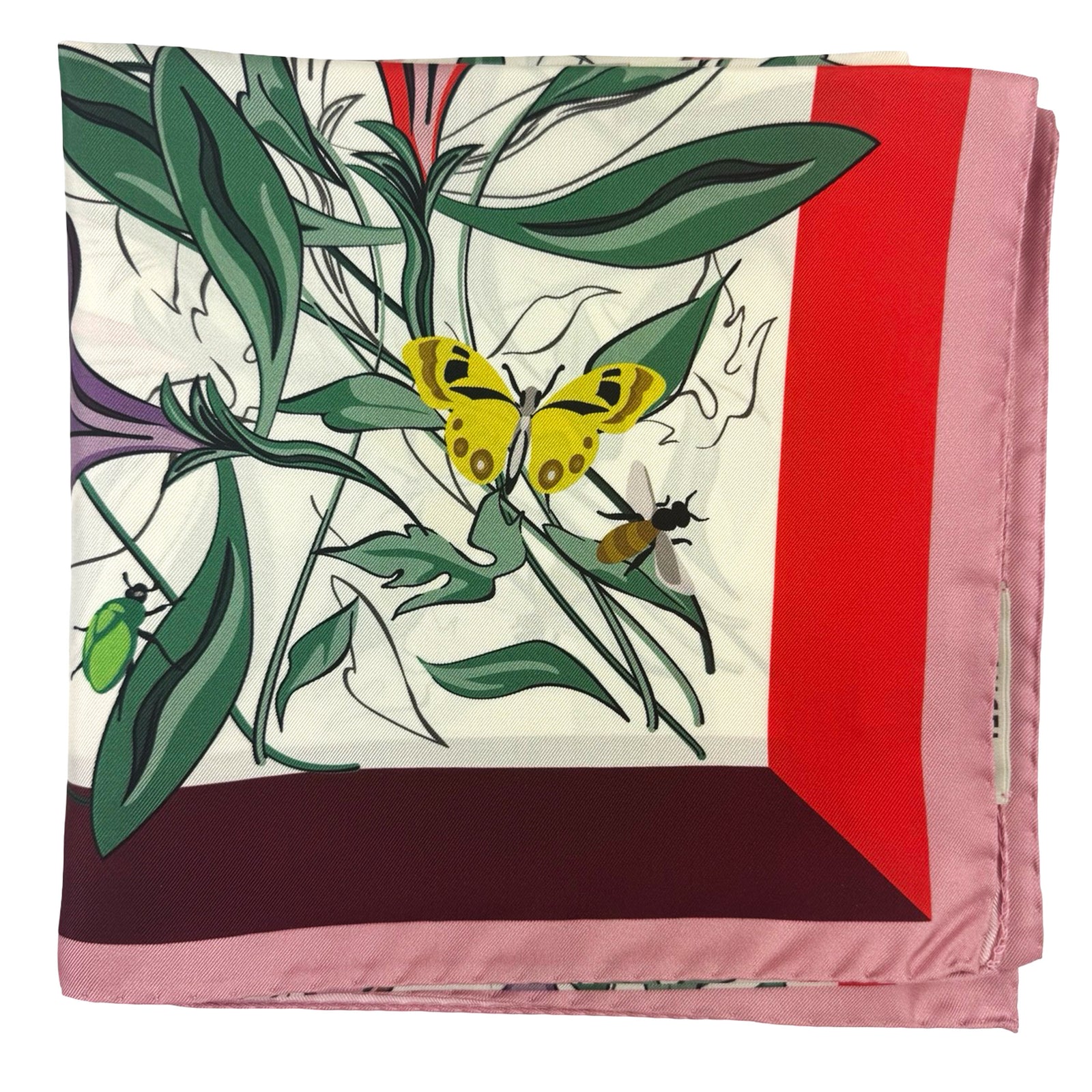 Lancel Paris Scarf Tutti Fleuri Pattern Maroon Pink 
