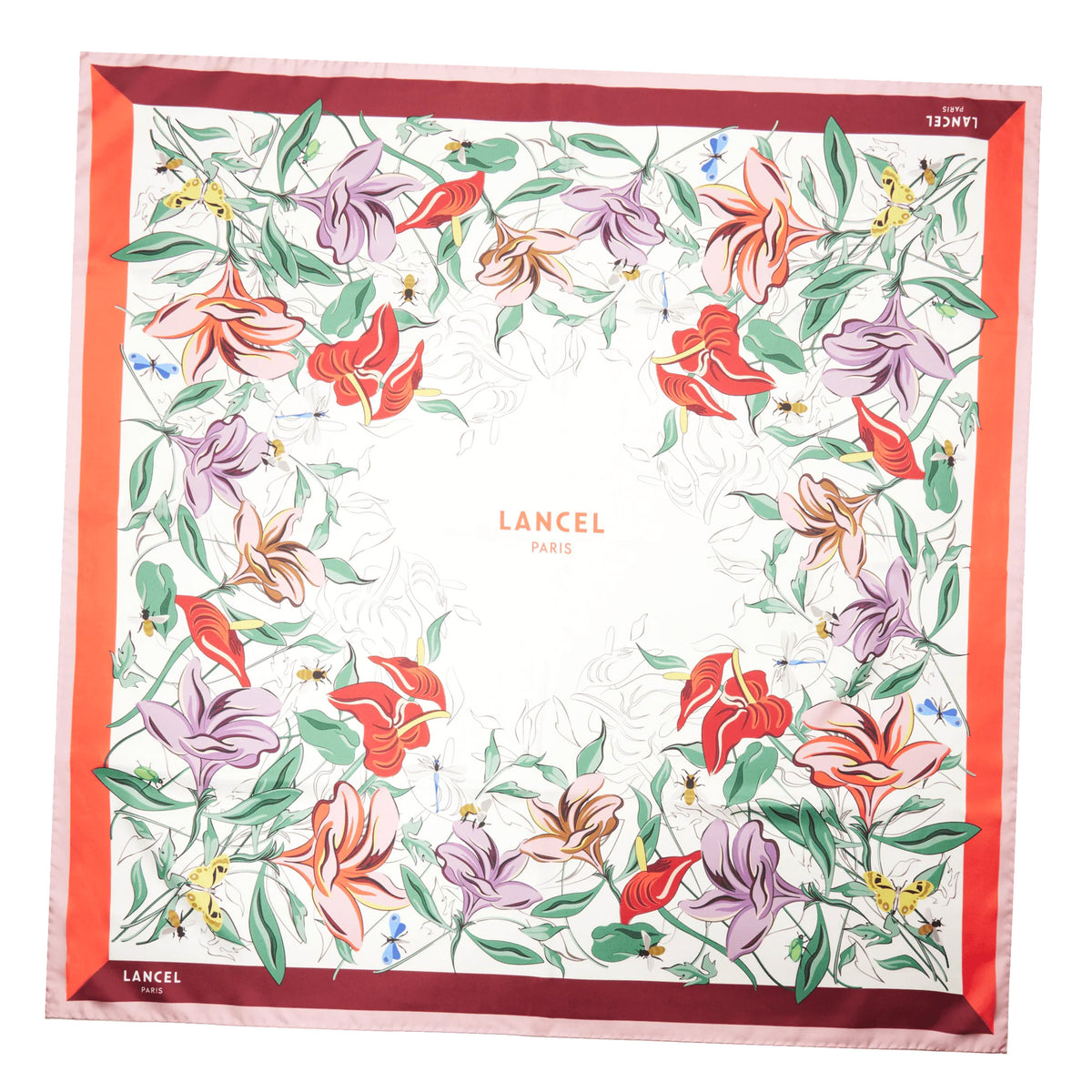 Lancel Paris Scarf Tutti Fleuri Pattern - Silk Square Foulard