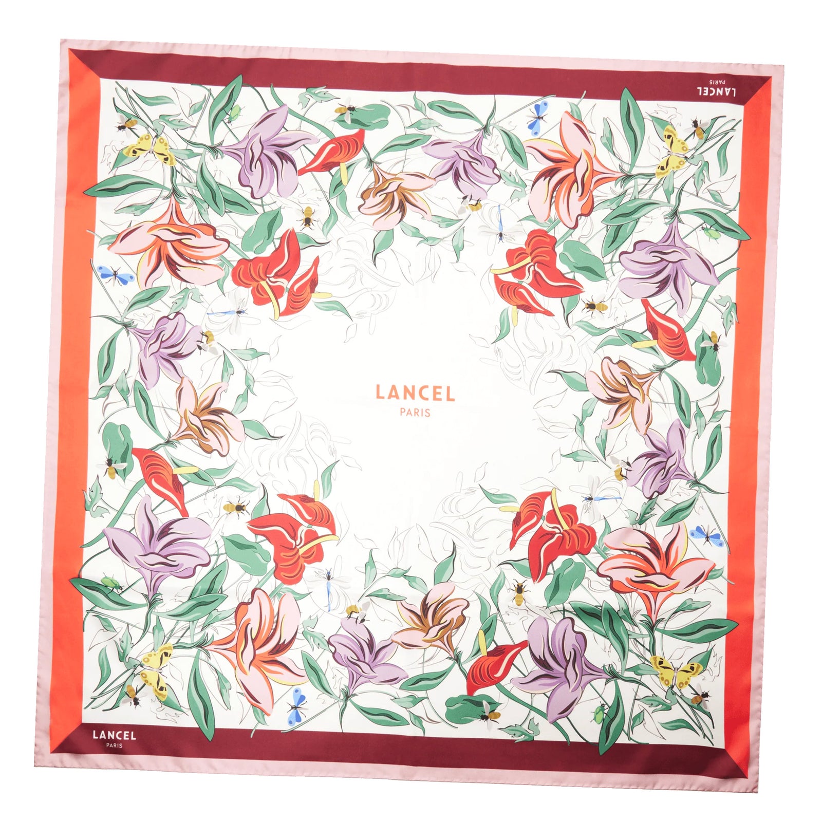 Lancel Paris Scarf Tutti Fleuri Pattern - Silk Square Foulard