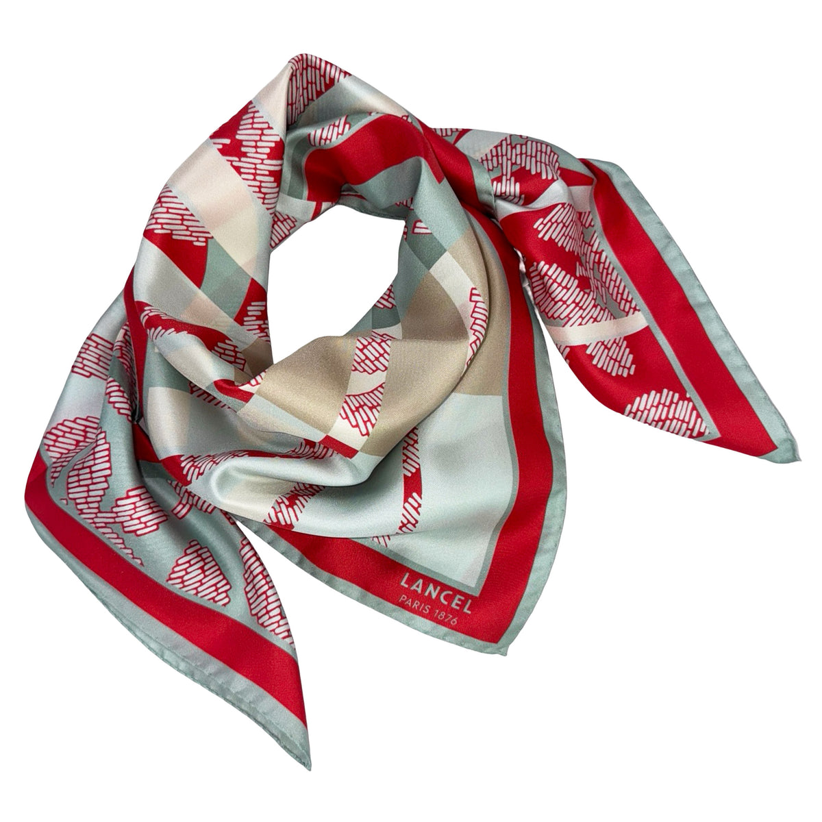 Lancel Paris Scarf Red Gray Taupe