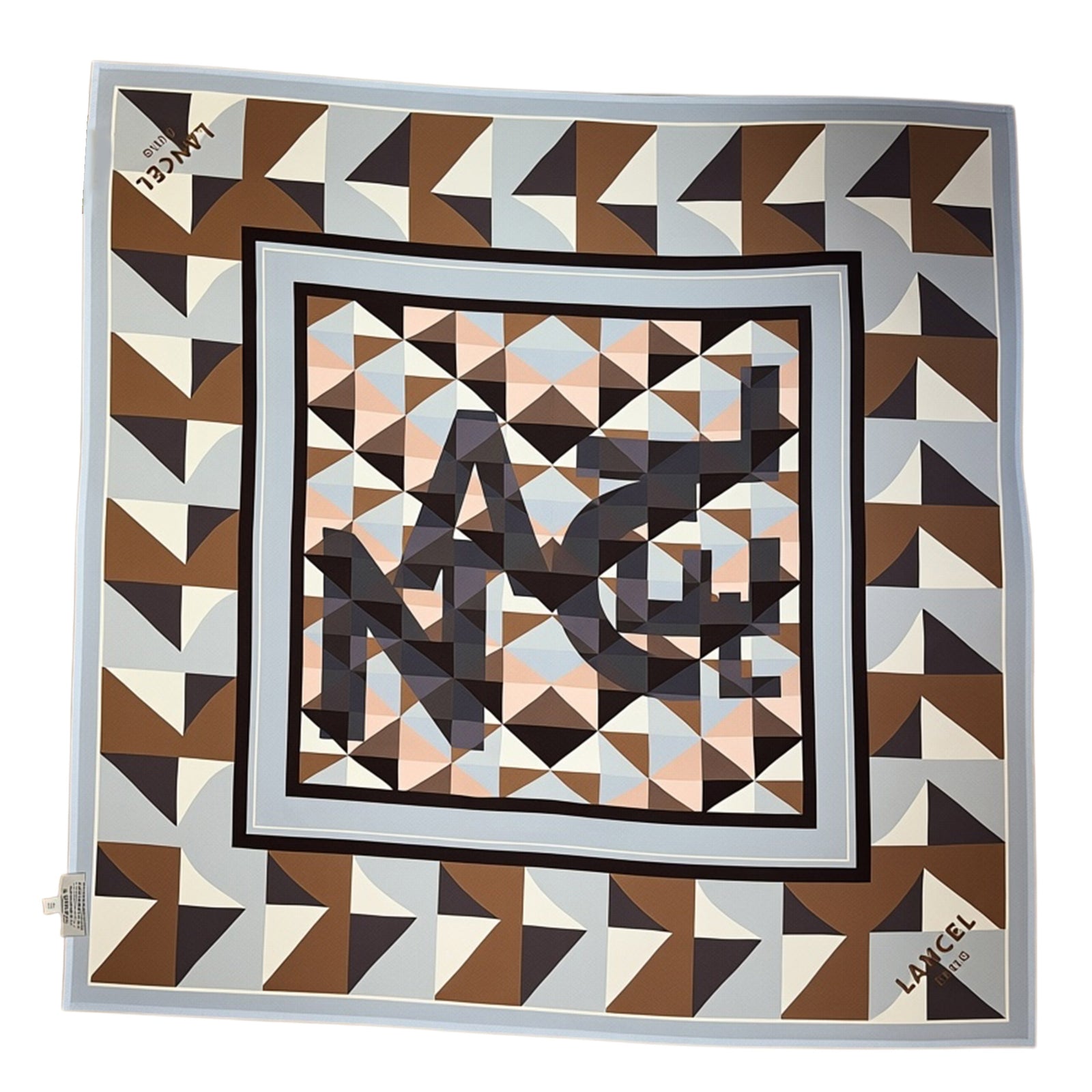 Lancel Paris Scarf Brown Design - Twill Silk Square Foulard