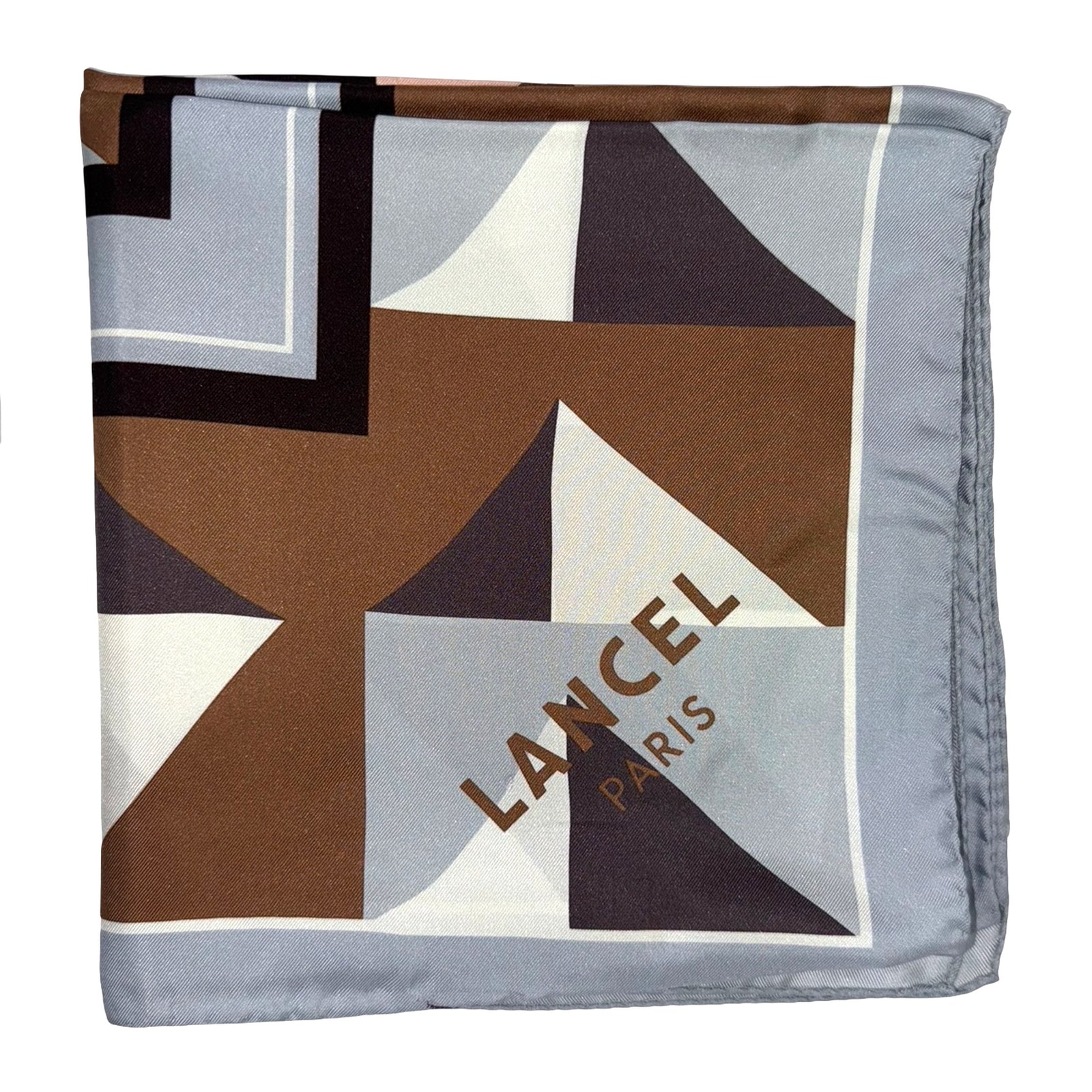 Lancel Paris Scarf Brown Design - Twill Silk Square Foulard