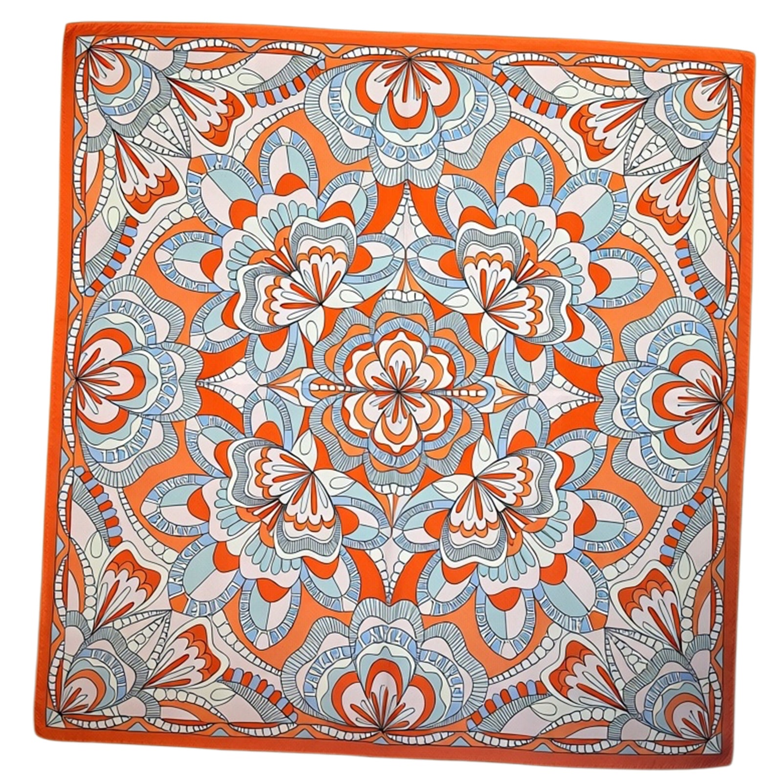 Lancel Paris Scarf Orange Signature Design - Twill Silk Square Foulard