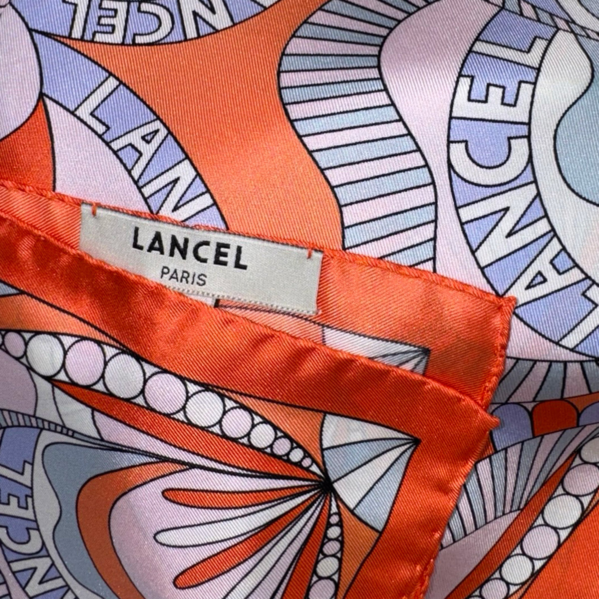 Lancel Paris Scarf Orange Signature Design - Twill Silk Square Foulard
