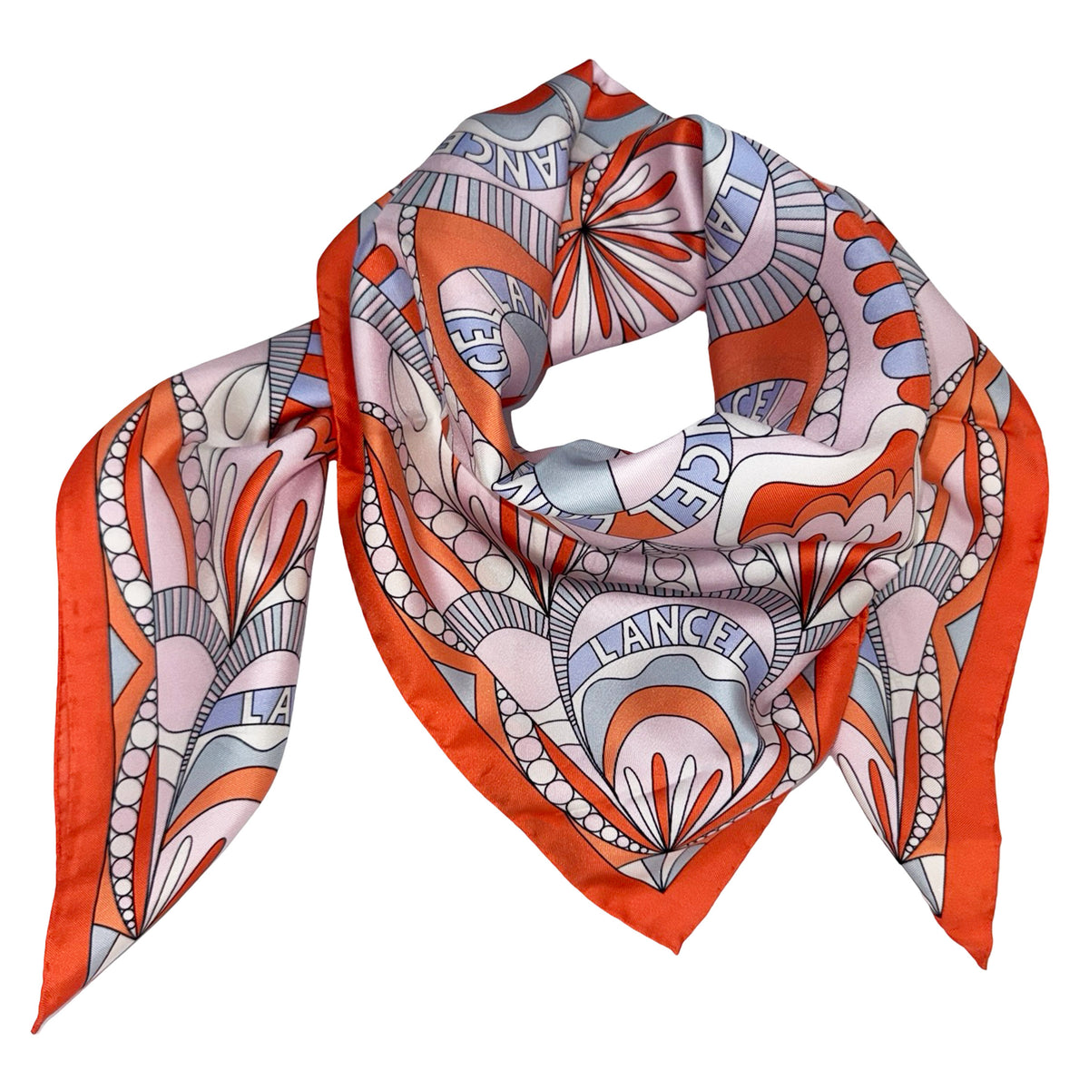 Lancel Paris Scarf Orange Signature Design - Twill Silk Square Foulard