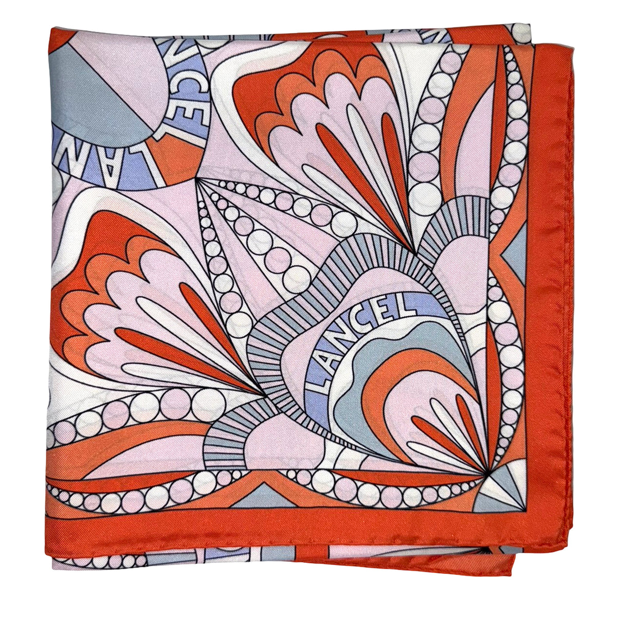 Lancel Paris Scarf Orange Signature Design - Twill Silk Square Foulard