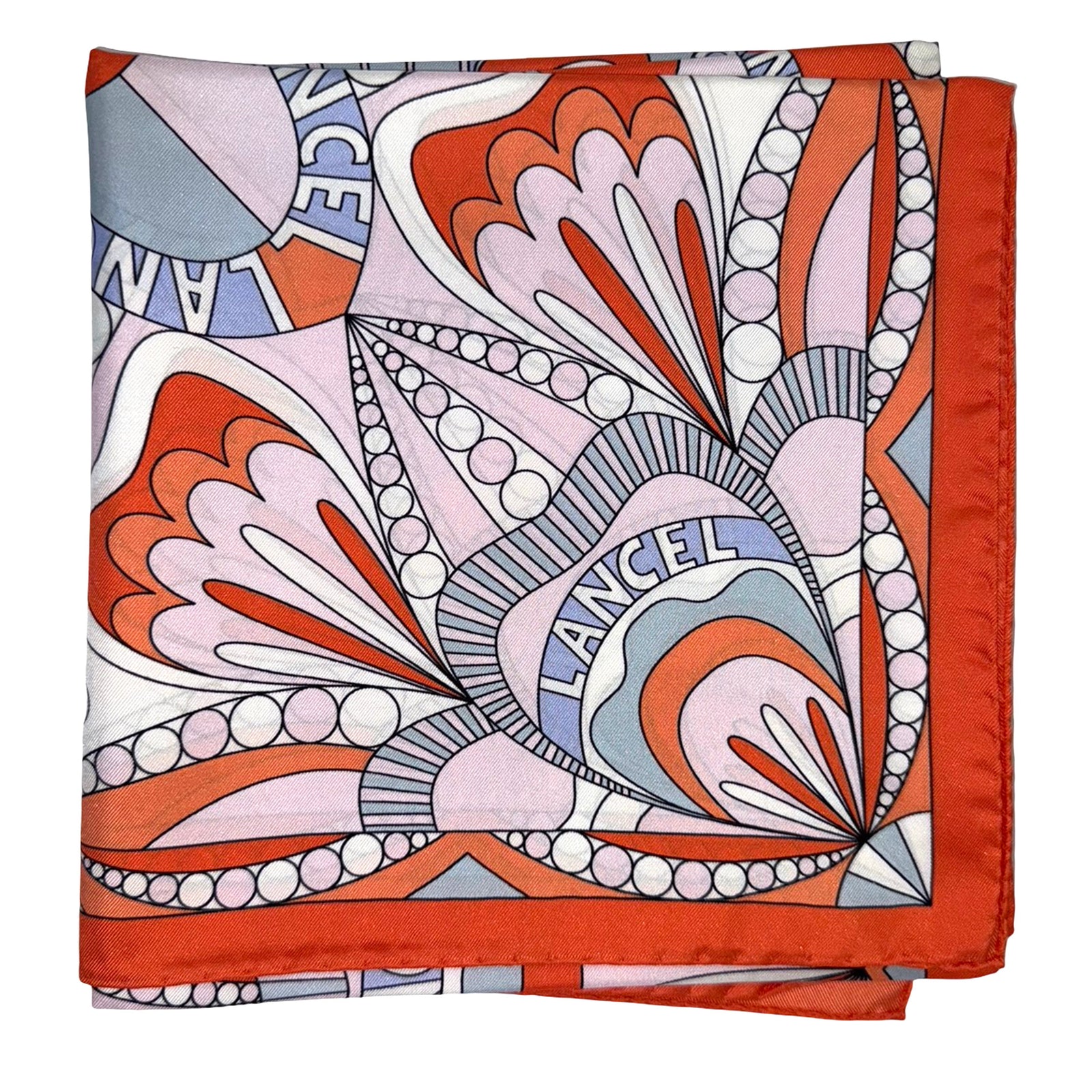 Lancel Paris Scarf Orange Signature Design - Twill Silk Square Foulard