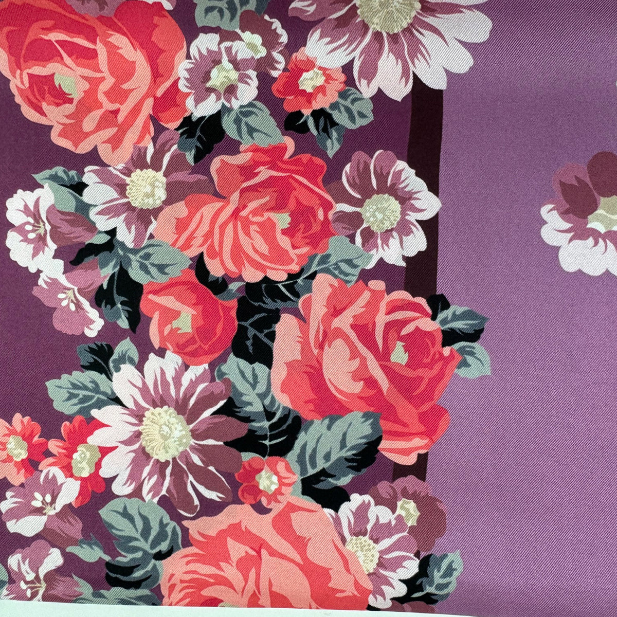 Lancel Paris Scarf Purple Floral Design - Twill Silk Square Foulard