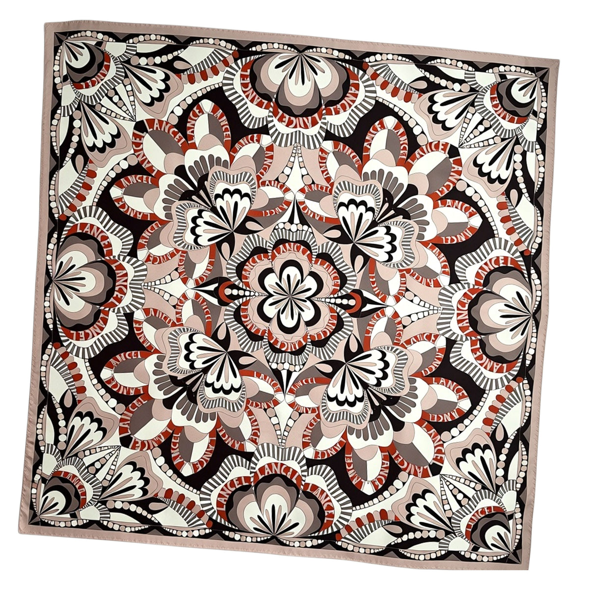 Lancel Scarf Dust Pink Mauve Brown Signature Design - Twill Silk Square Foulard