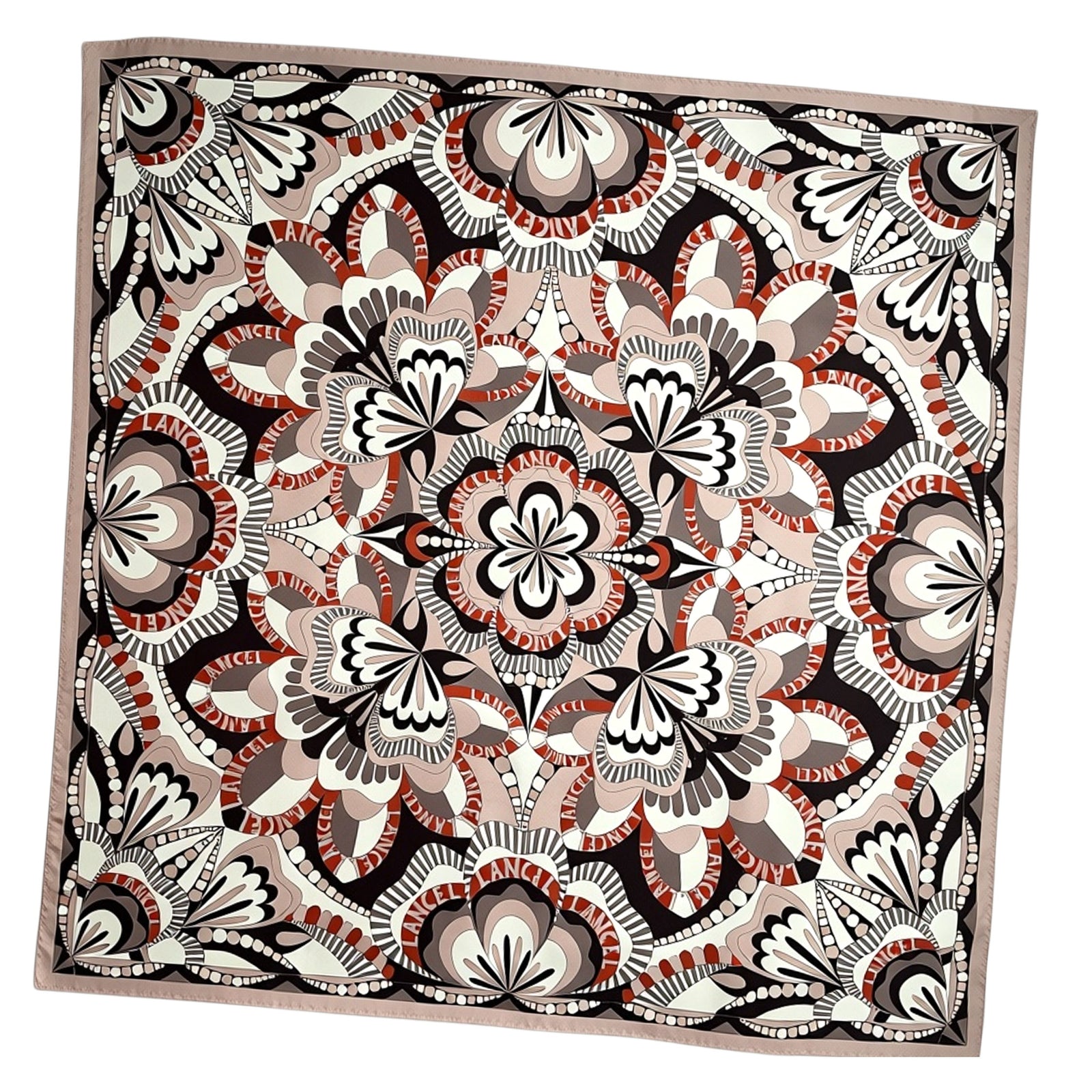 Lancel Scarf Dust Pink Mauve Brown Signature Design - Twill Silk Square Foulard