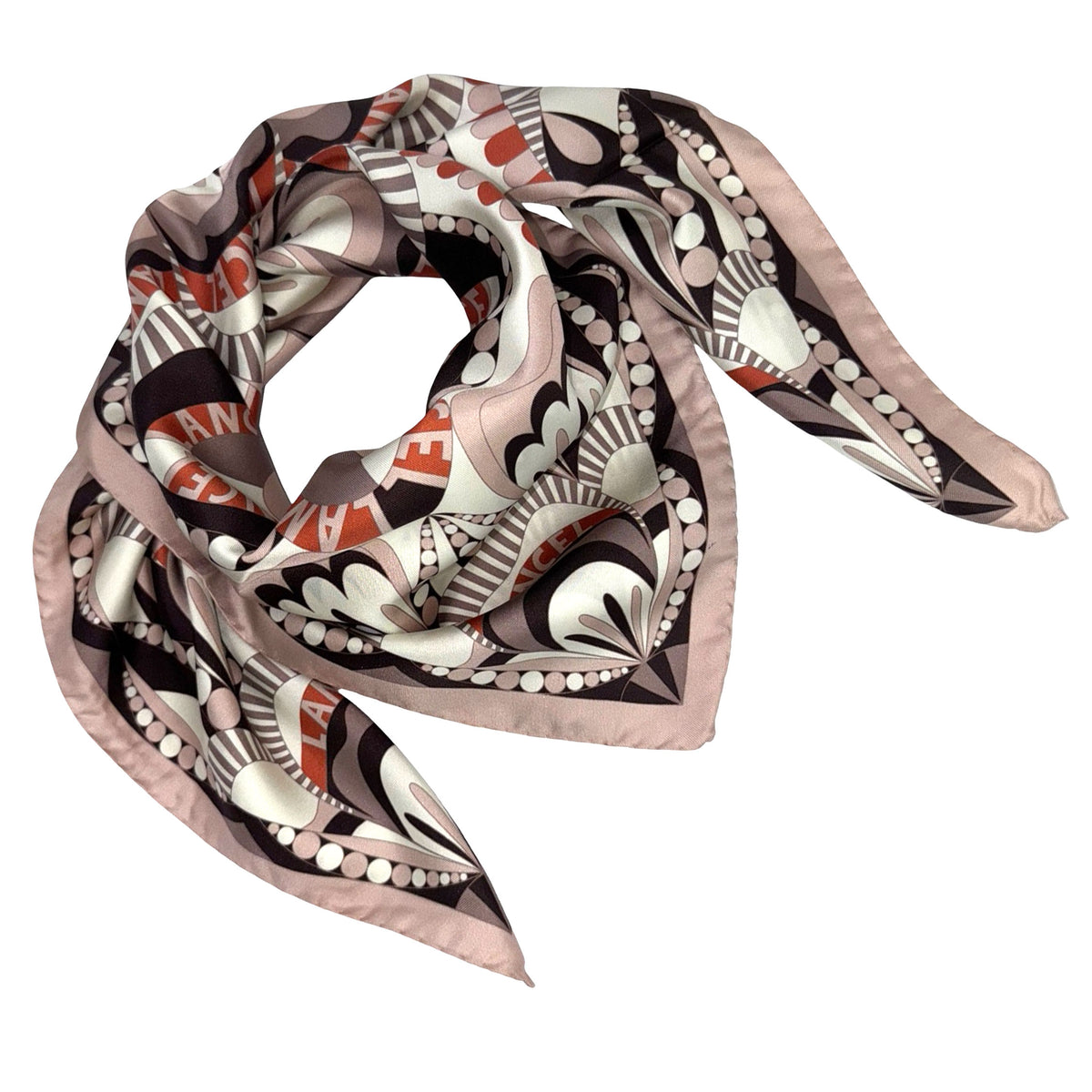 Lancel Scarf Dust Pink Mauve Brown Signature Design 