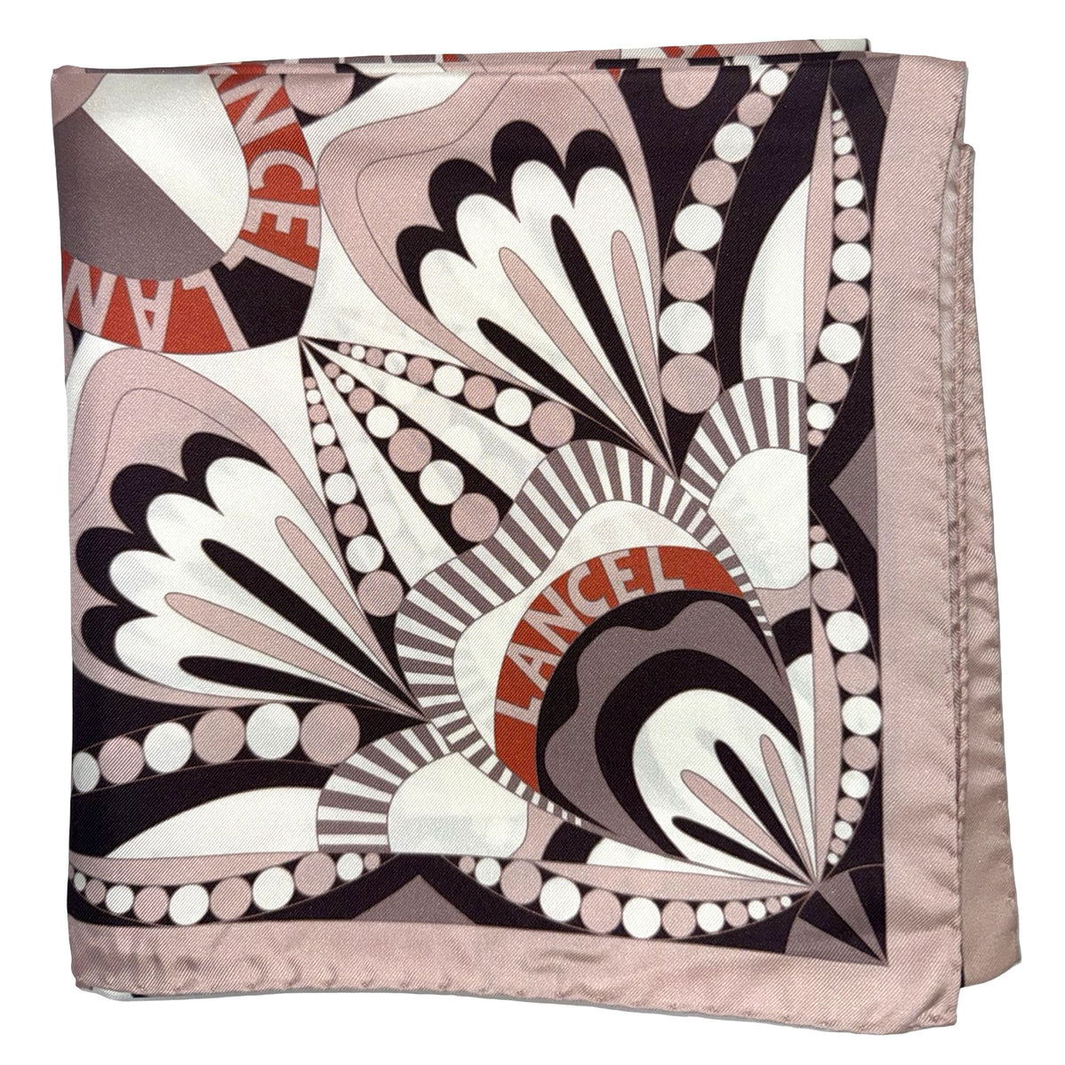 Lancel Paris Scarf Dust Pink Mauve Brown Signature Design - Twill Silk Square Foulard