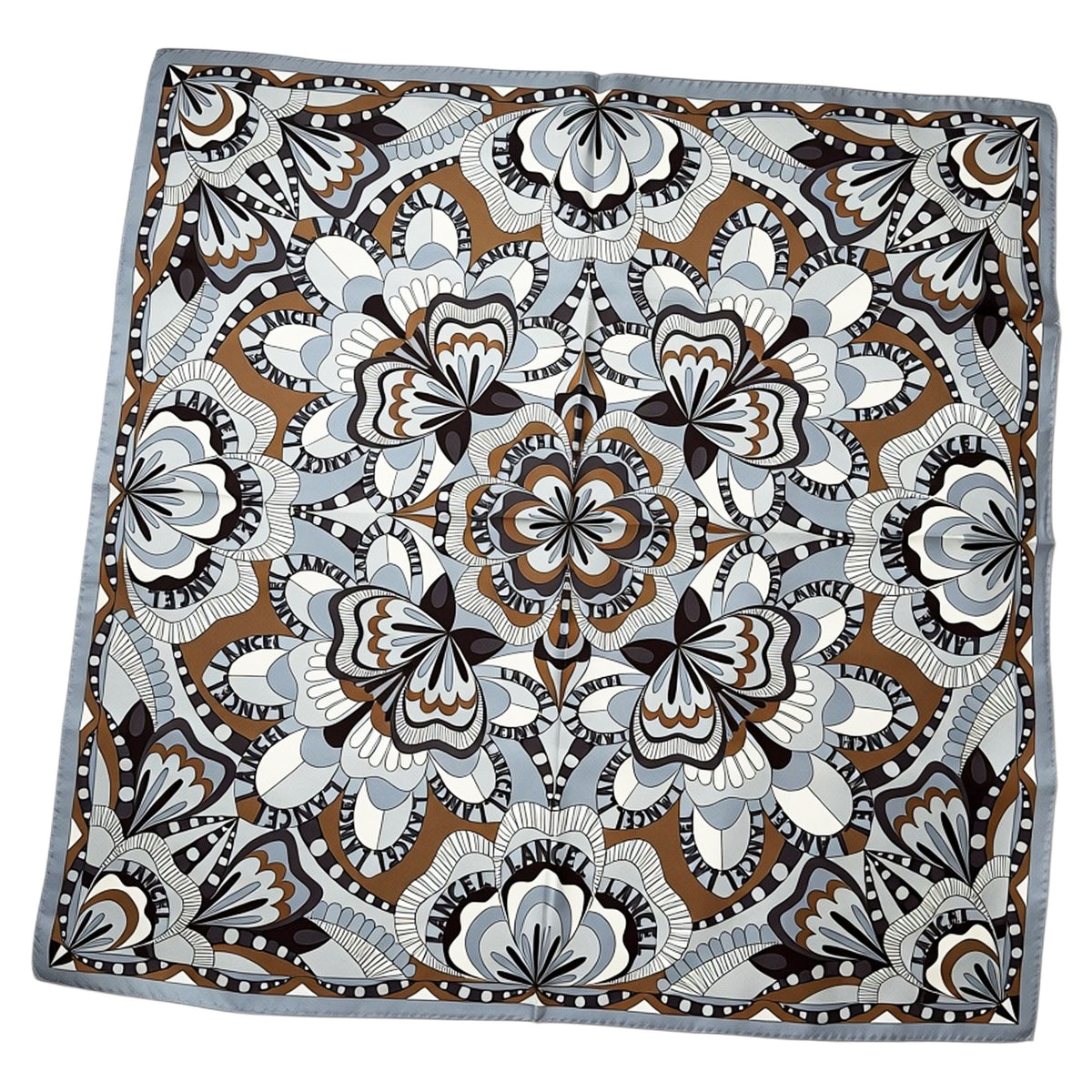 Lancel Paris Scarf - Brown Gray Design - Twill Silk Square Foulard