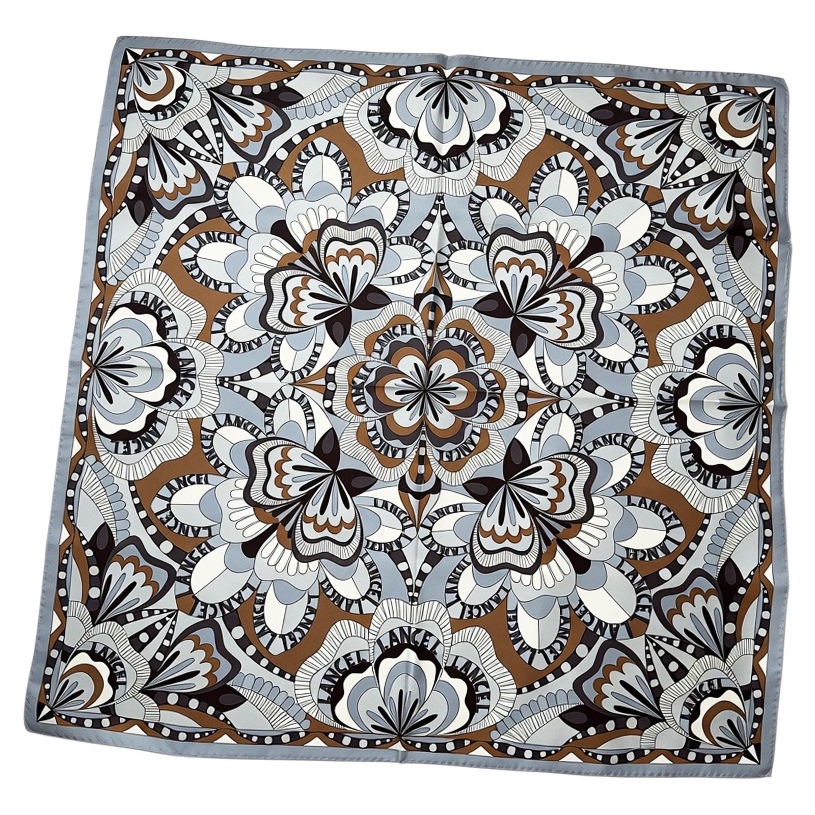 Lancel Paris Scarf - Brown Gray Design - Twill Silk Square Foulard