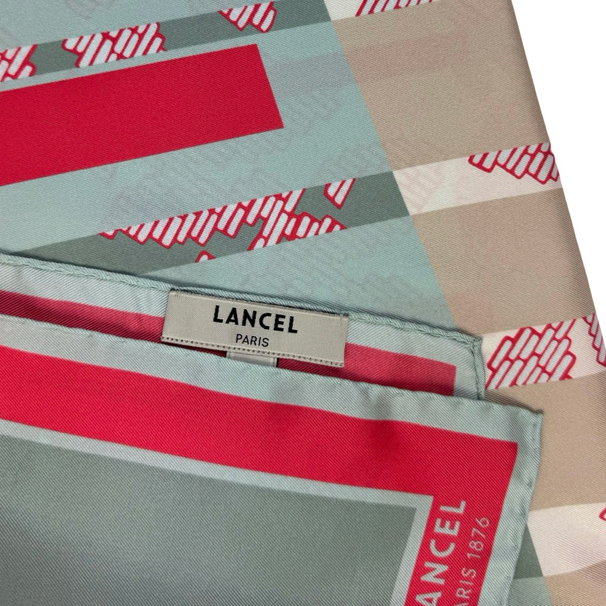 Lancel Paris Scarf Red Gray Taupe - Twill Silk Square Foulard
