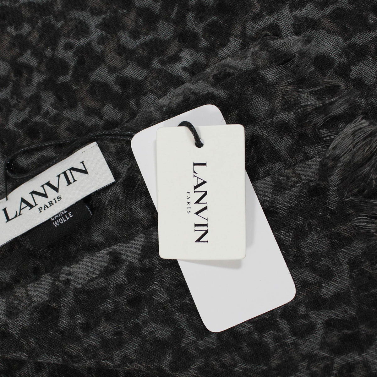 Lanvin Scarf Gray Black Pattern - Lightweight Wool Shawl