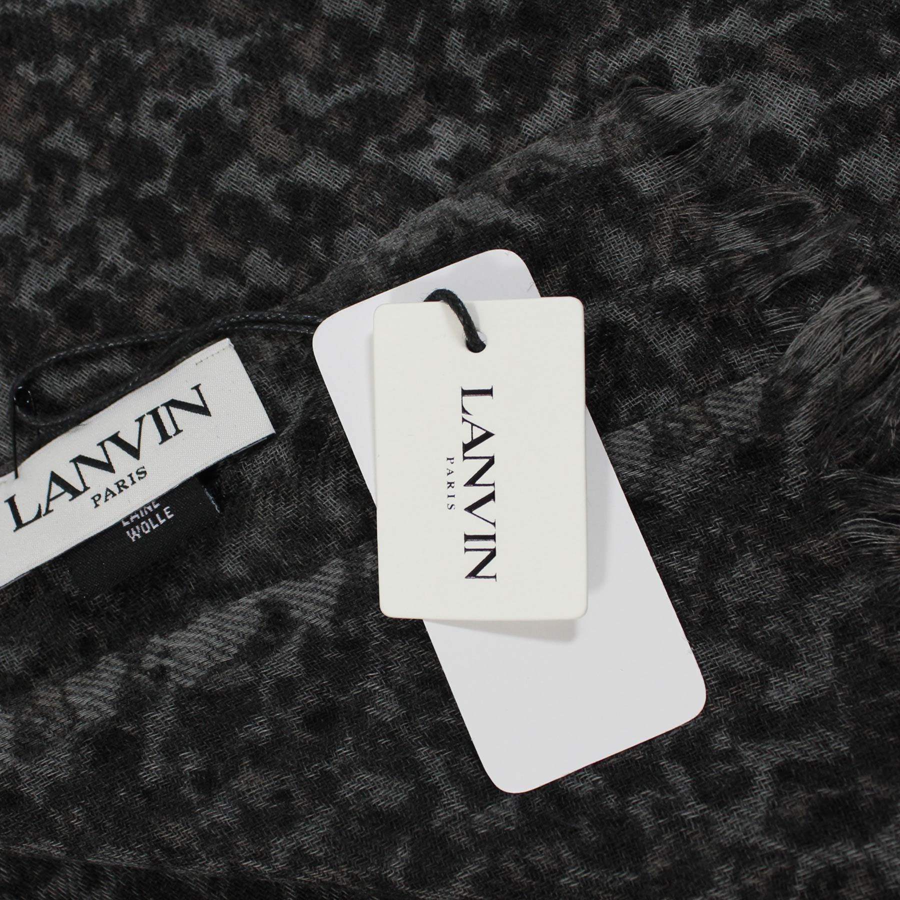 Lanvin Scarf Black Gray Pattern - Luxury Wool Shawl