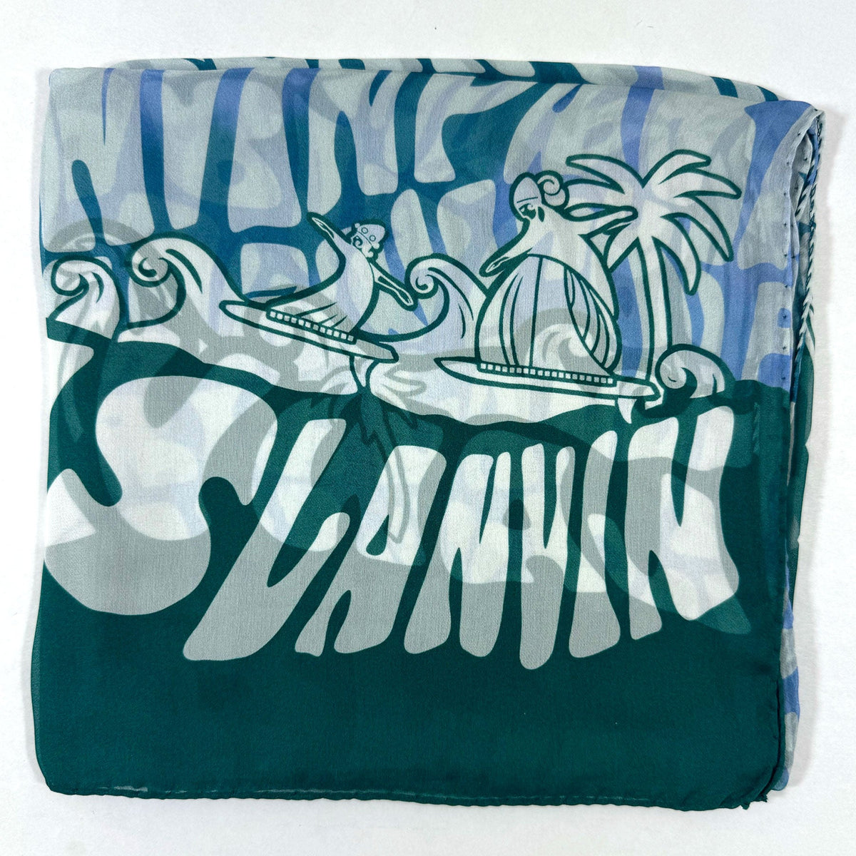 Lanvin Scarf Blue Ocean Green Logo Island Design - Chiffon Silk Shawl BLACK FRIDAY SALE