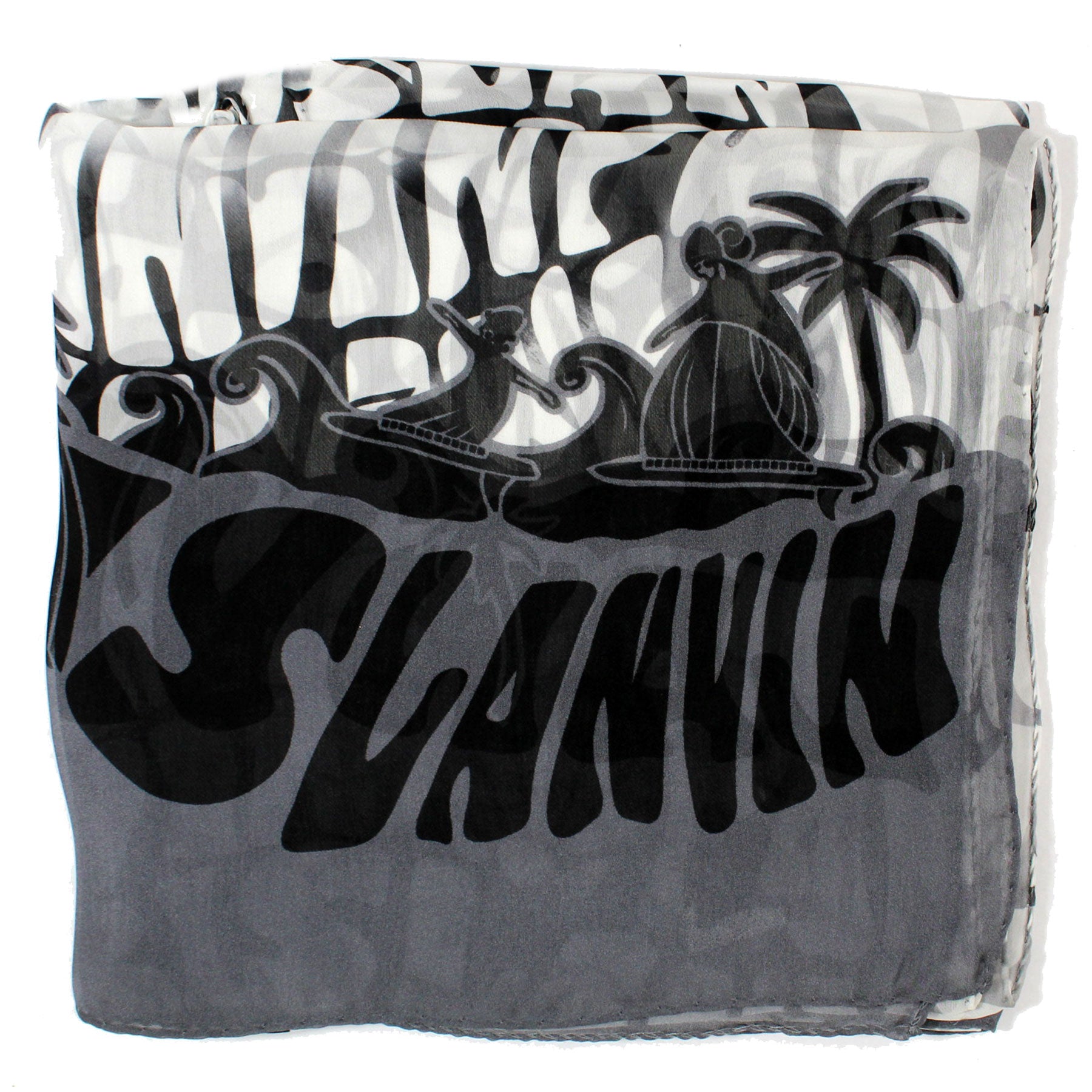 Lanvin Scarf Black Logo Beach Design - Chiffon Silk Shawl