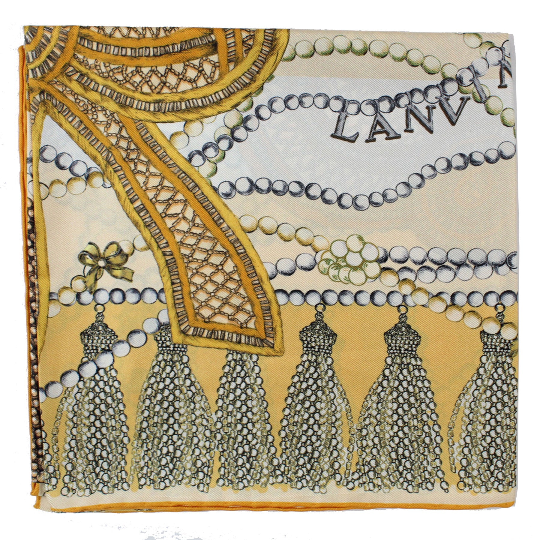 Lanvin Scarf Curb Laces Design Twill Silk Square Foulard