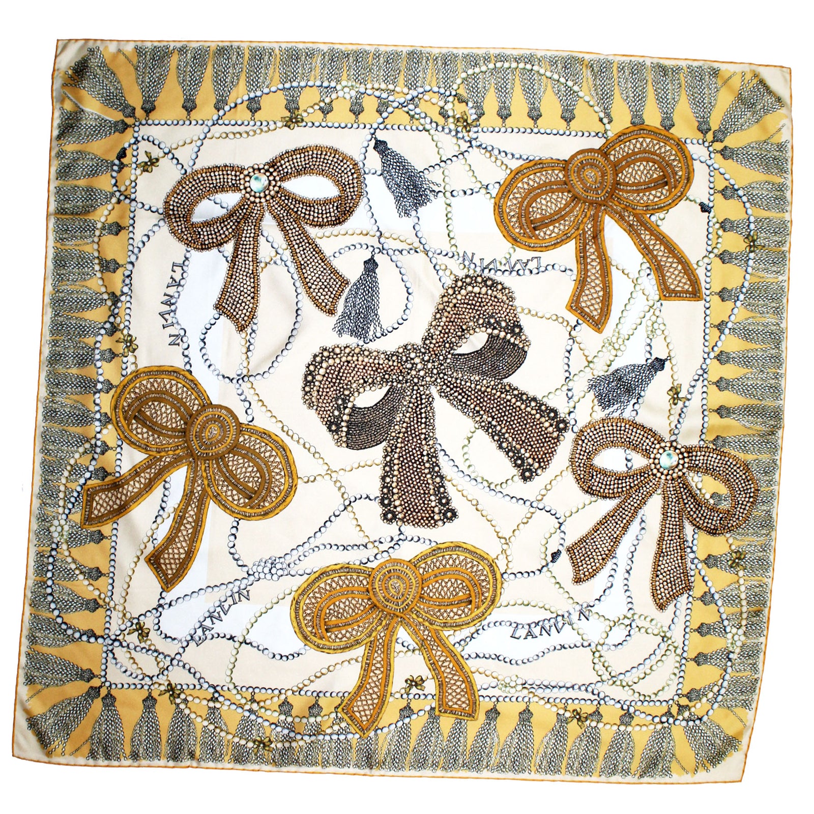 Lanvin Scarf Curb Laces Design Twill Silk Square Foulard