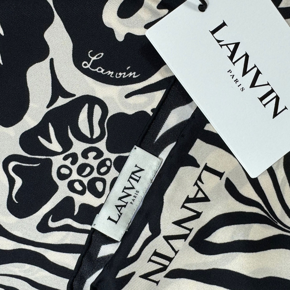 Lanvin Scarf Black White Flowers Design