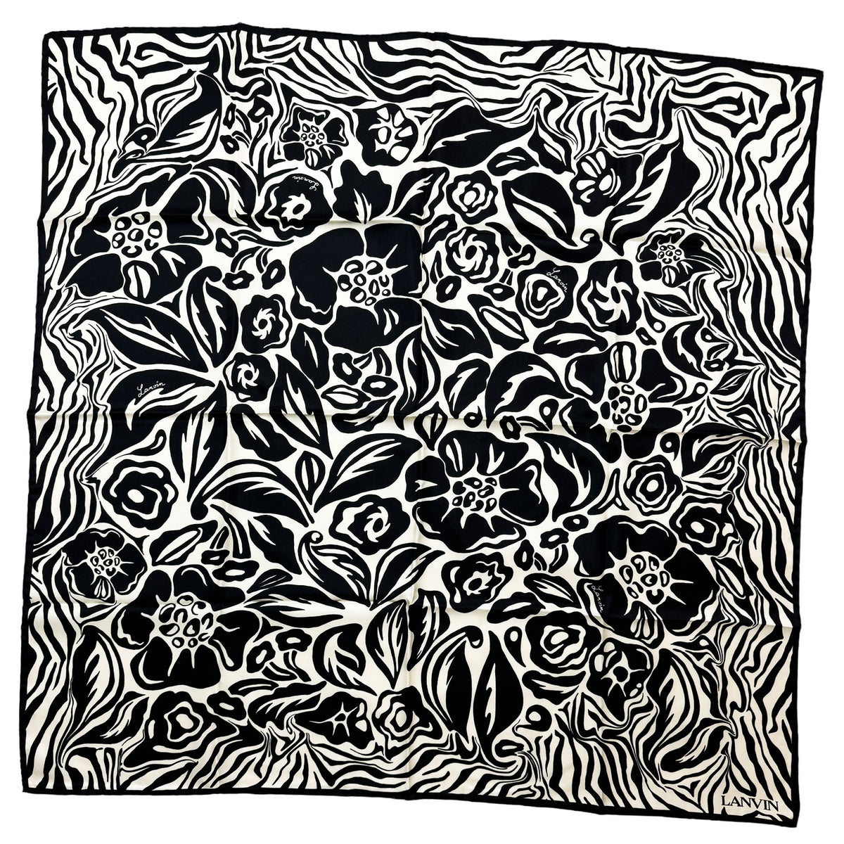 Lanvin Scarf Black White Flowers Design