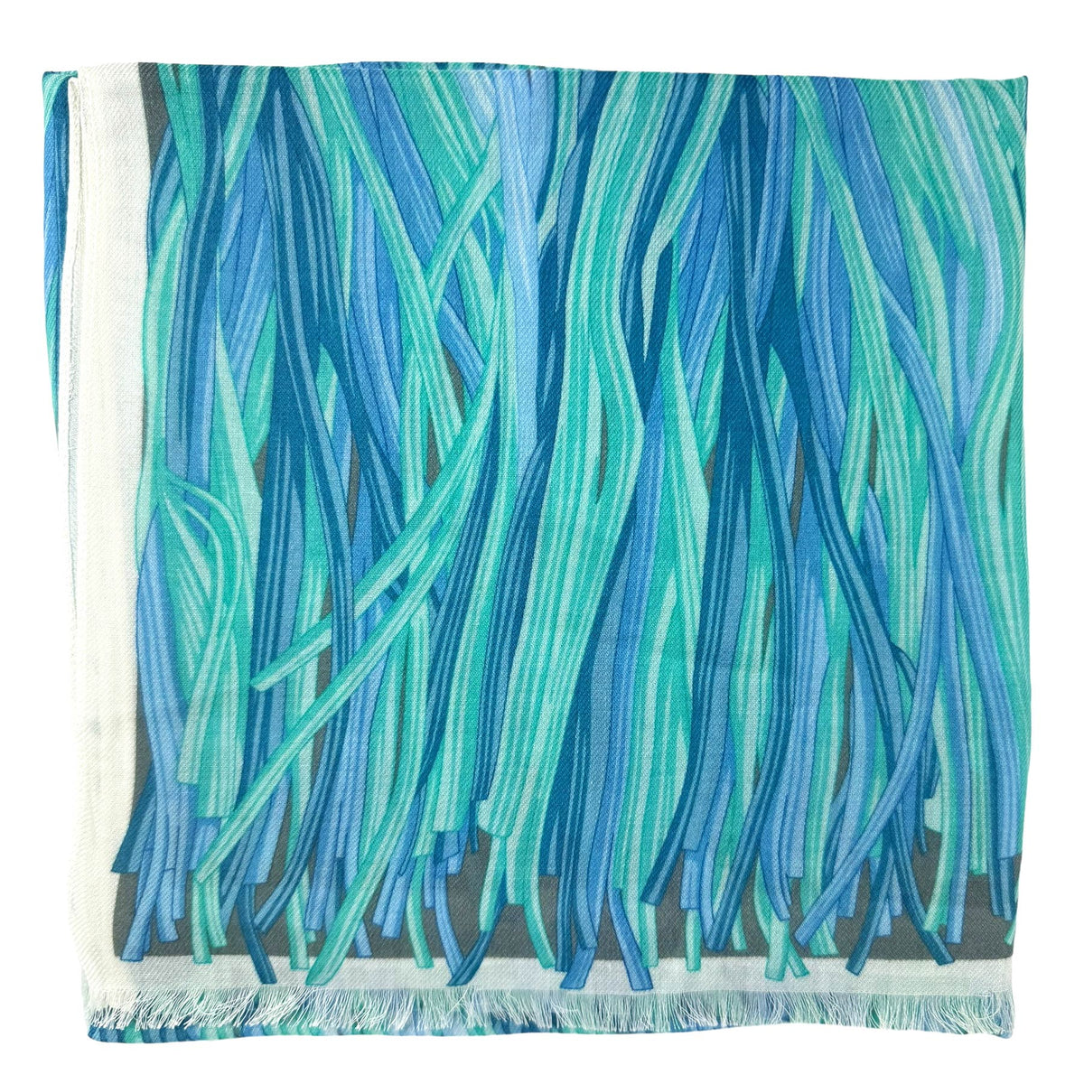 Lanvin Scarf Aqua Blue Weave &amp; Fringe Design - Cashmere Blend Shawl SALE