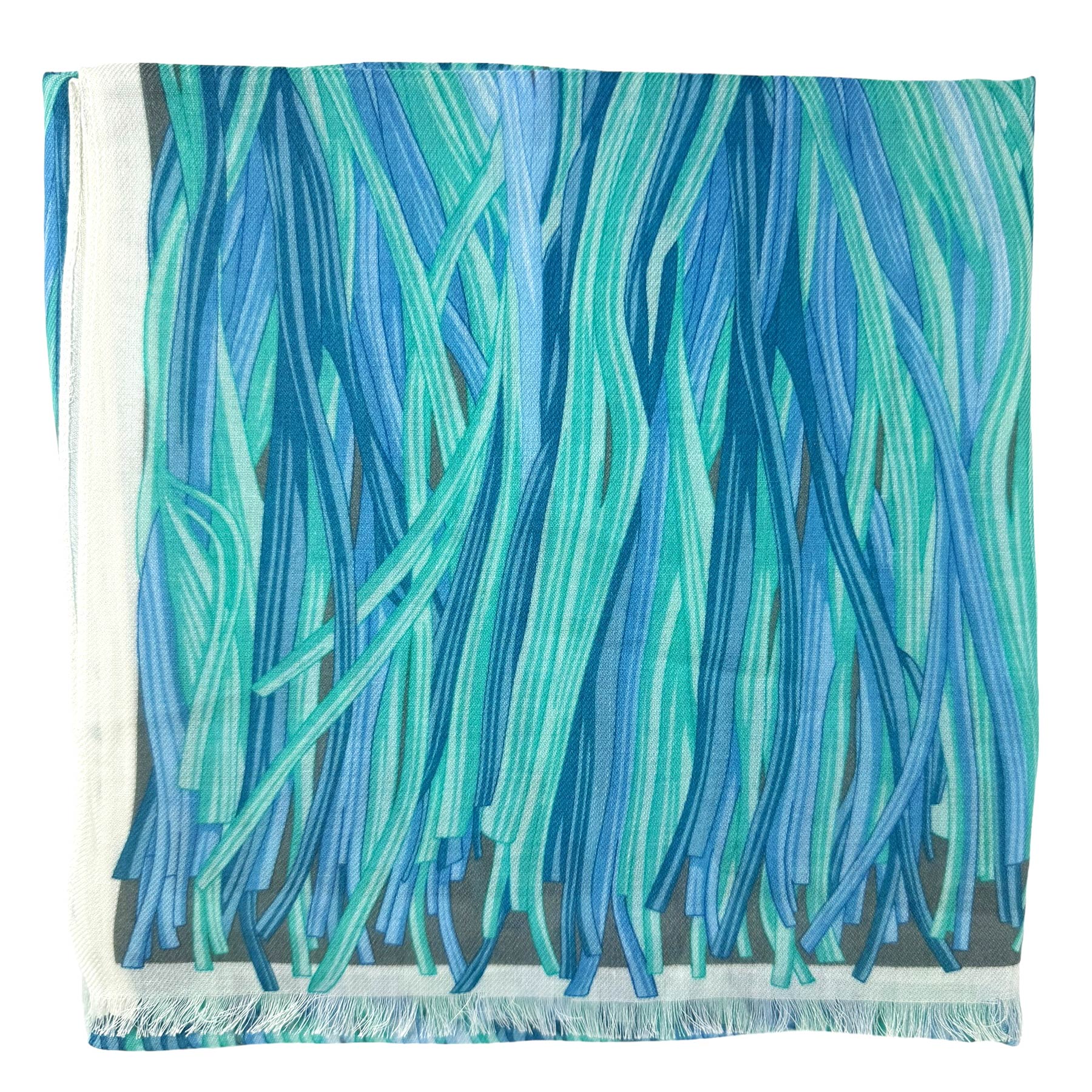 Lanvin Scarf Aqua Blue Weave & Fringe Design - Cashmere Blend