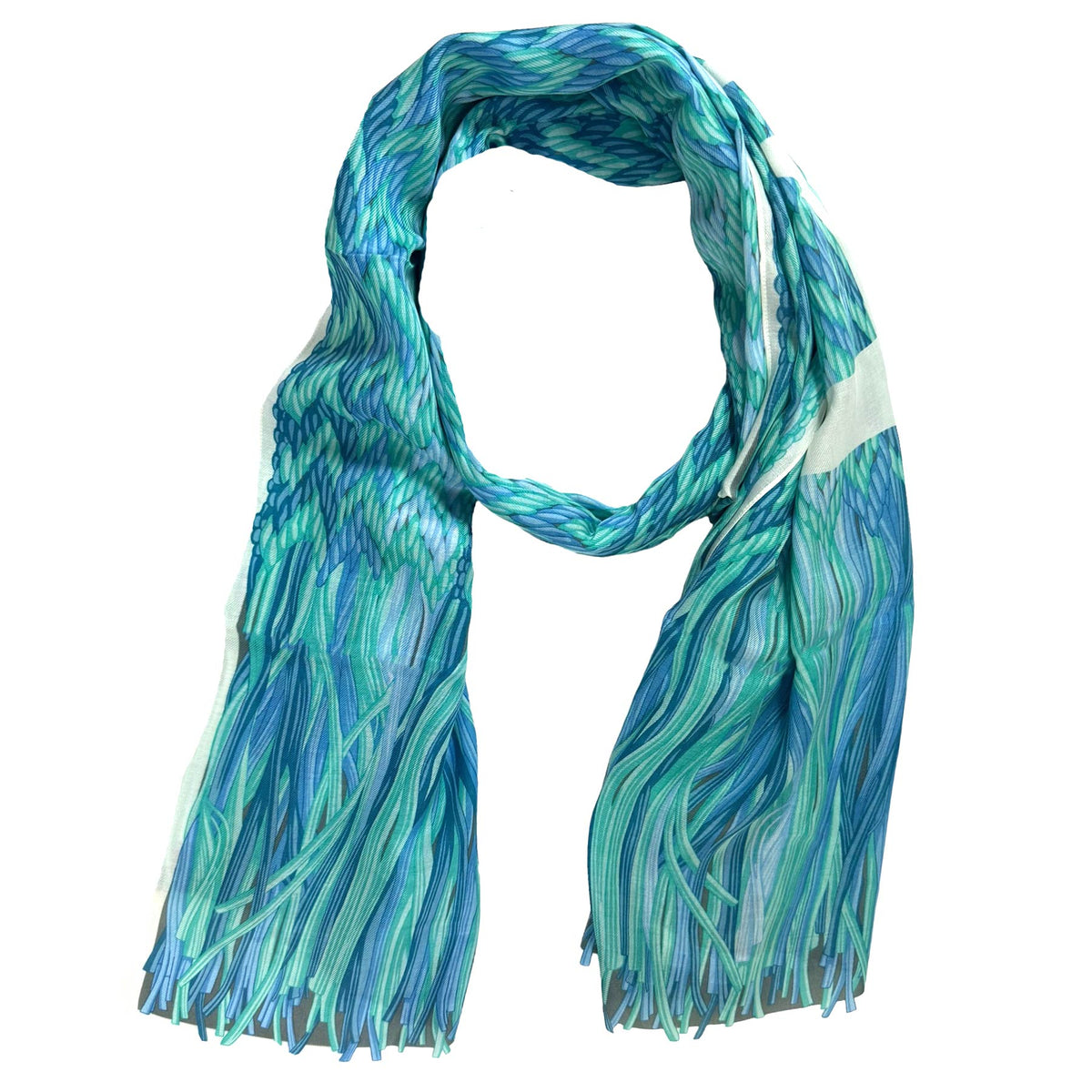 Lanvin Scarf Aqua Blue Weave &amp; Fringe Design - Cashmere Blend Shawl New