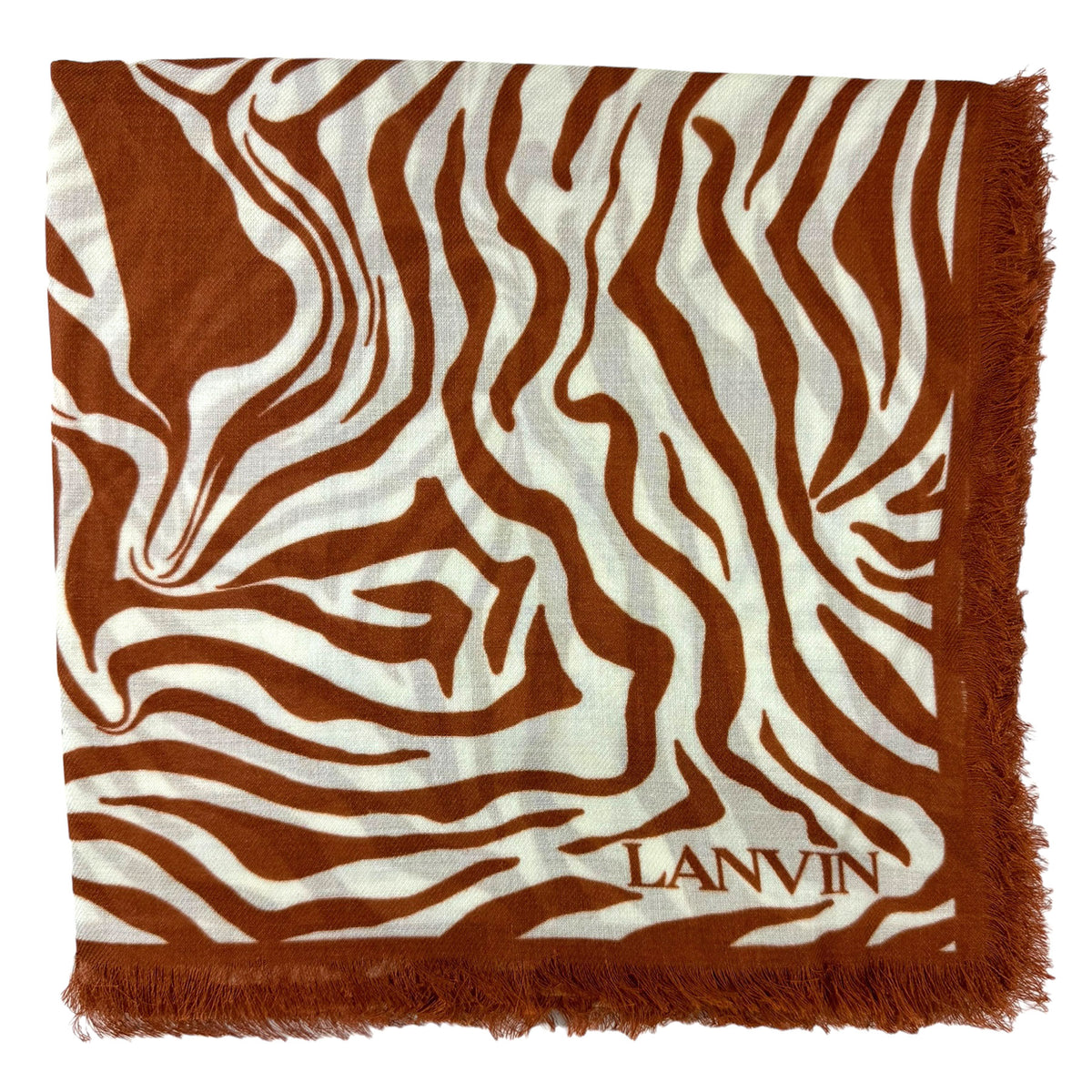 Lanvin Scarf Brown White Flowers Design - Extra Large Square Wrap