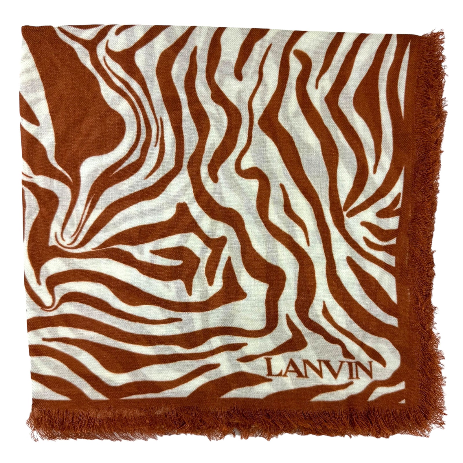 Lanvin Scarf Brown White Flowers Design - Extra Large Square Wrap