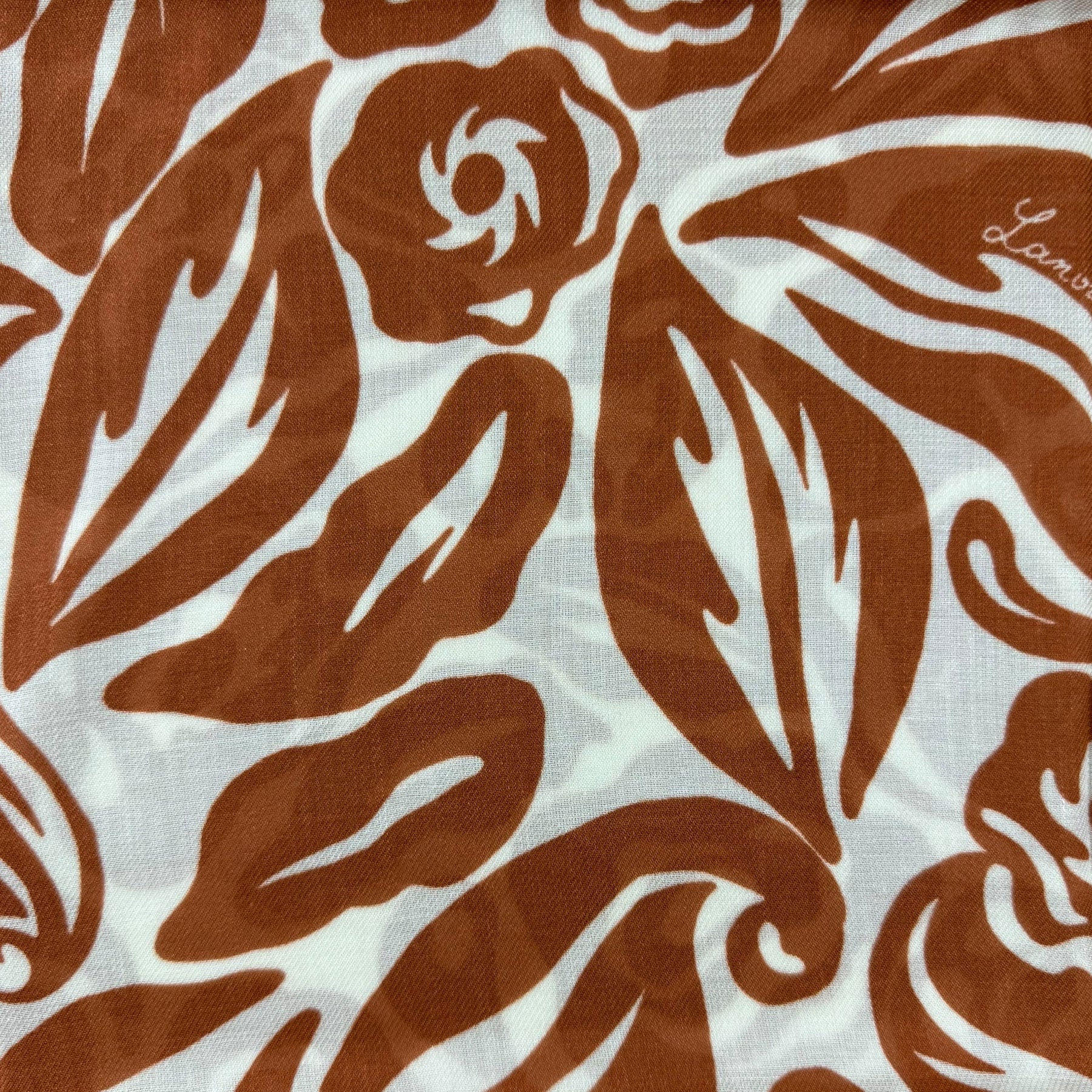 Lanvin Scarf Brown White Flowers Design - Extra Large Square Wrap