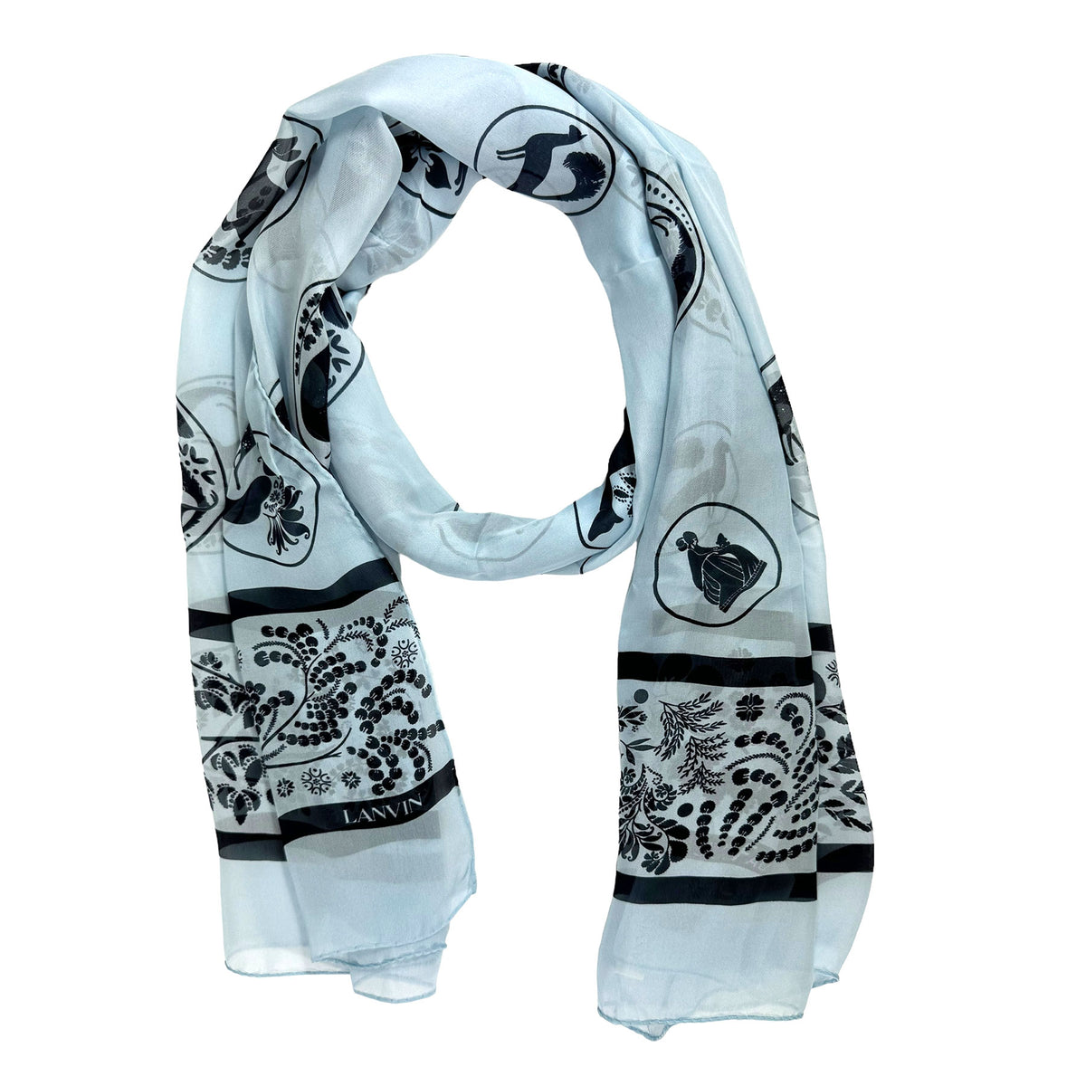 Lanvin Scarf Light Blue Floral Design - Chiffon Silk Shawl SALE