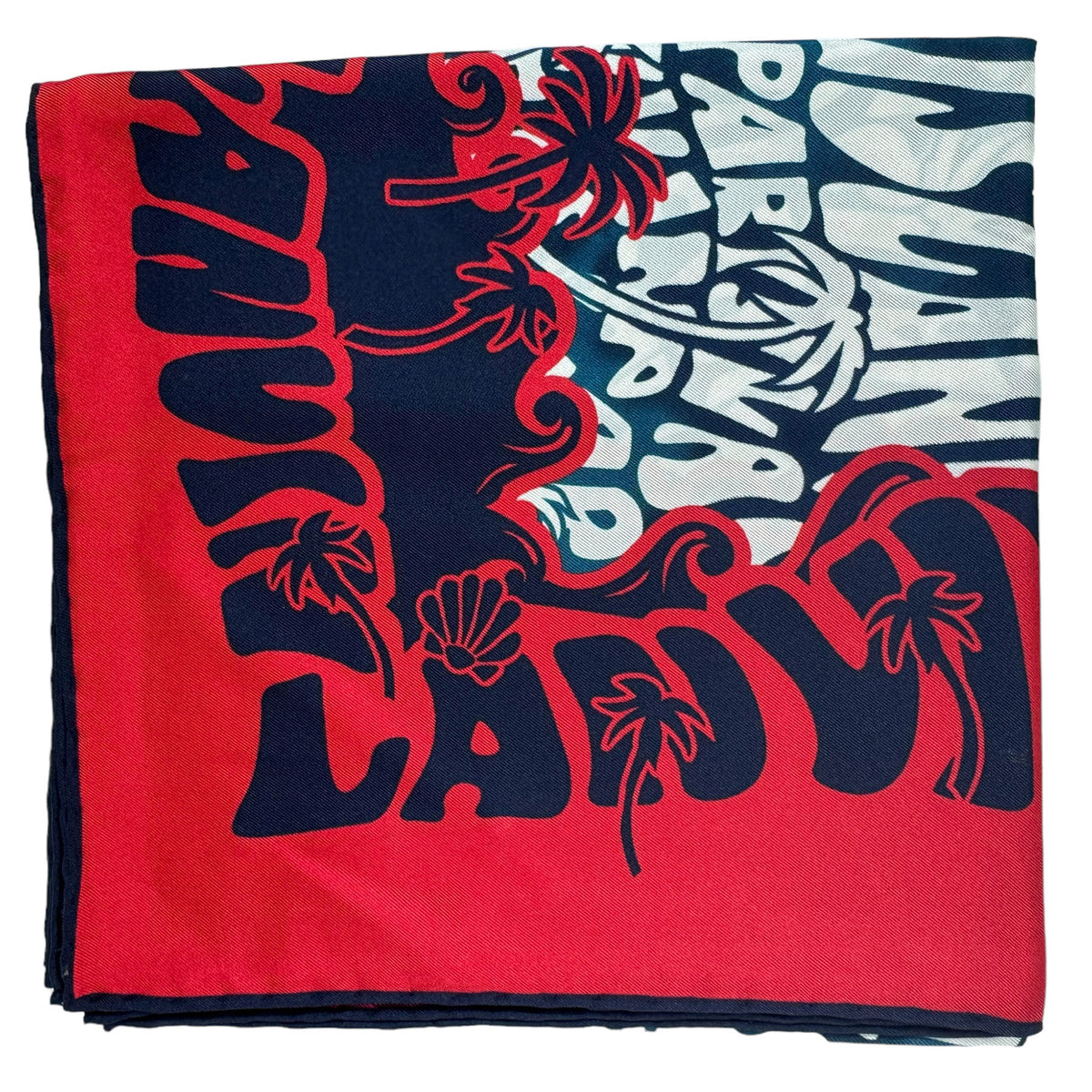 Lanvin Scarf Red Navy logo Beach Design - Twill Silk Square Foulard
