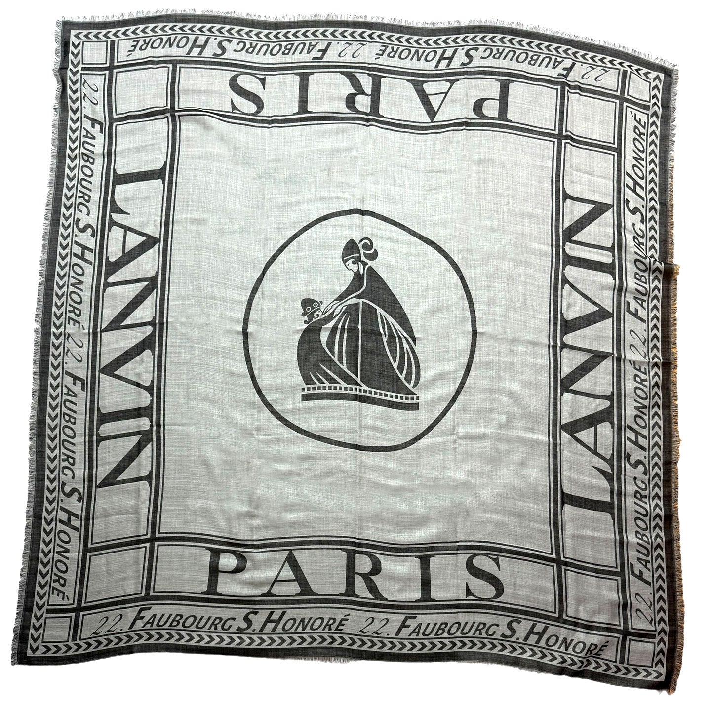 Lanvin Scarf Gray Signature Design - Extra Large 55 Inch Square Wool Silk Wrap FINAL SALE