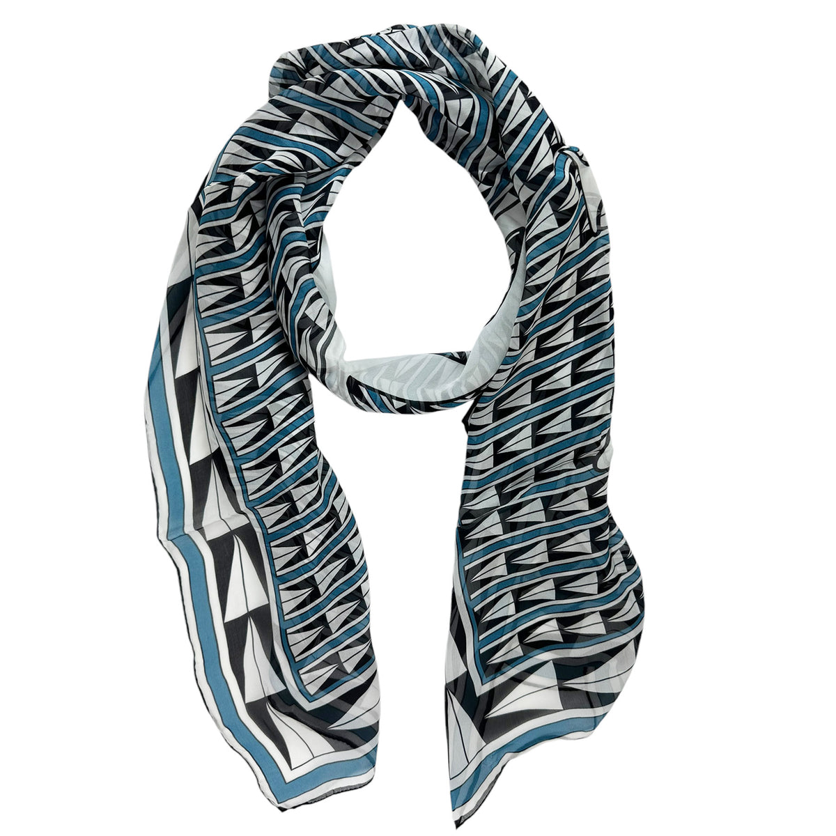 Lanvin Scarf Black White Dark Blue Design - Chiffon Silk Shawl