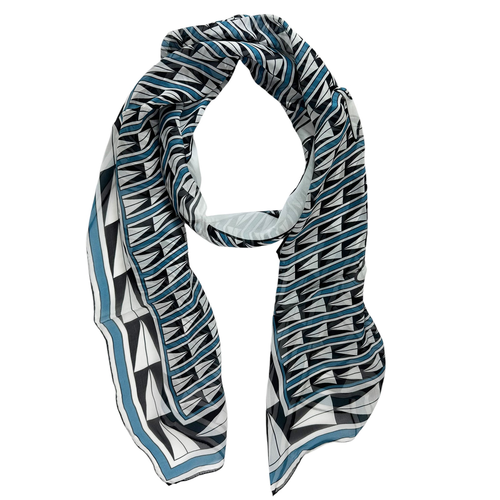 Lanvin Scarf Black White Dark Blue Design - Chiffon Silk Shawl