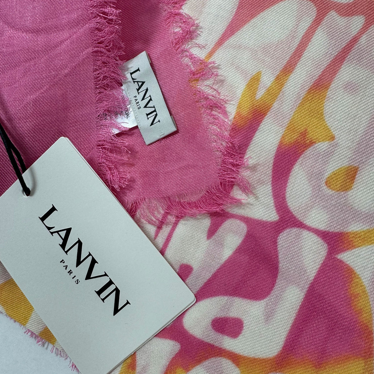 Lanvin Scarf Pink White Island Design - Extra Large 55 Inch Square Wrap FINAL SALE