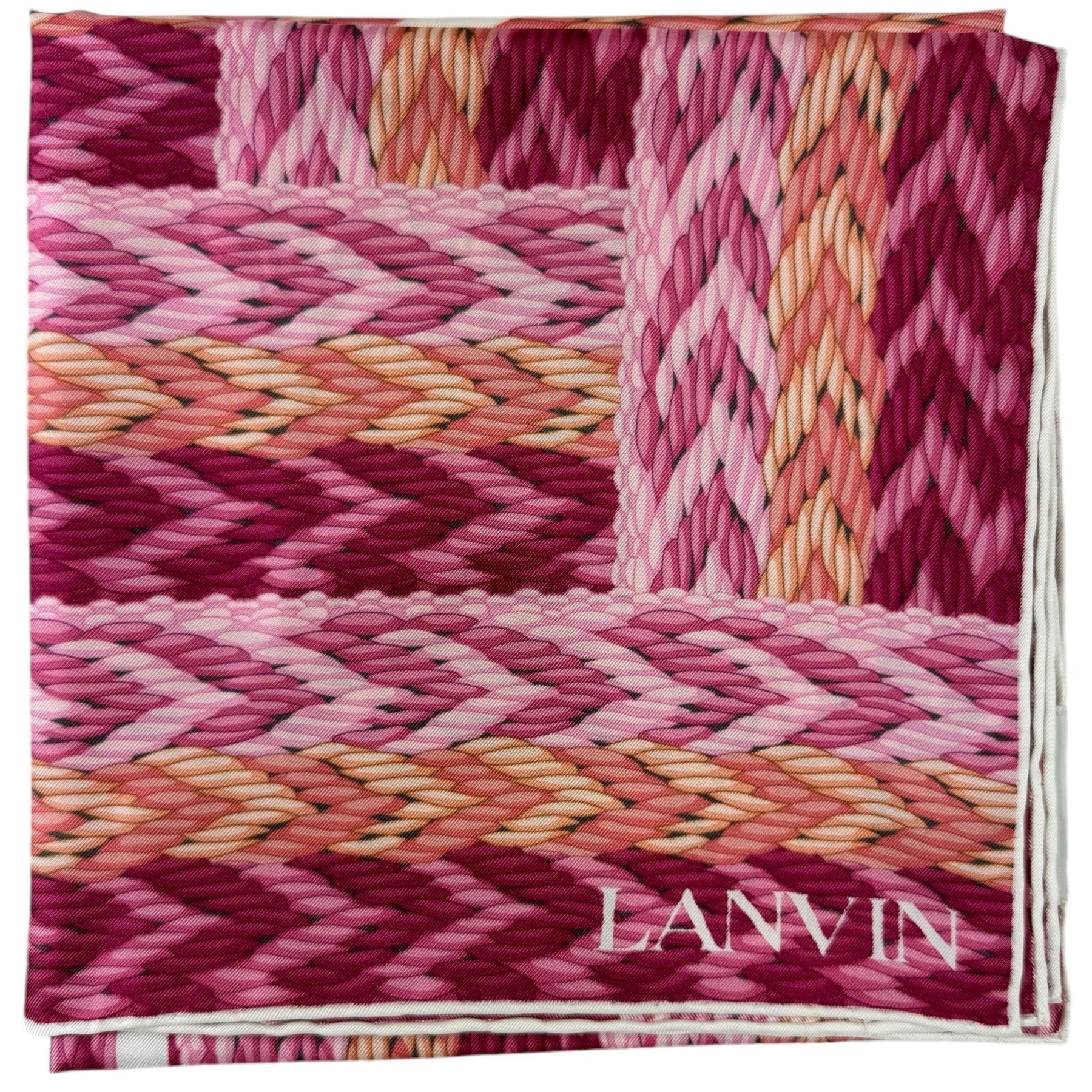 Lanvin Scarf Pink Orange Chevron Design - Twill Silk Scarf