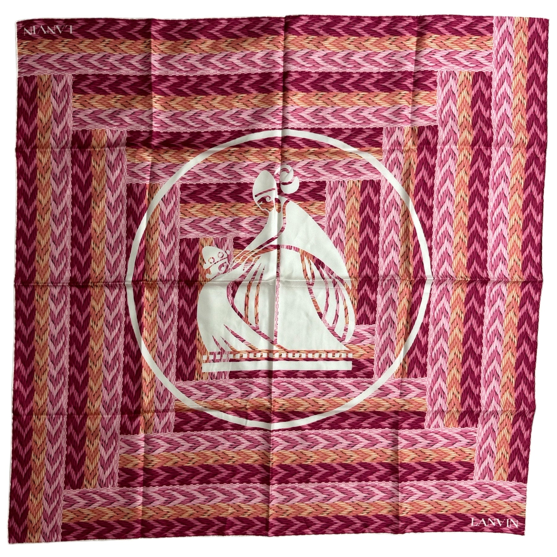 Lanvin Scarf Pink Orange Chevron Design - Twill Silk Scarf